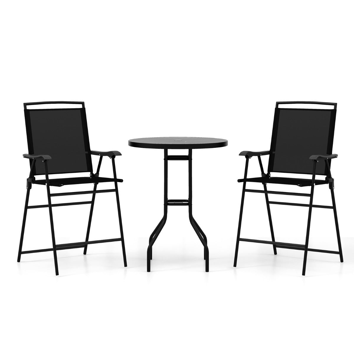 Conjunto de Jantar de Jardim – 2 Cadeiras e 1 Mesa de Bistrô – Preto