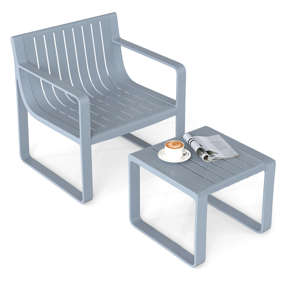 Conjunto de Móveis de 2 Peças para Pátio - Silla de PP com Mesa de Café - Cinzento