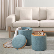 Conjunto de 2 Otomanas Redondas Estofadas – Azul – MDF