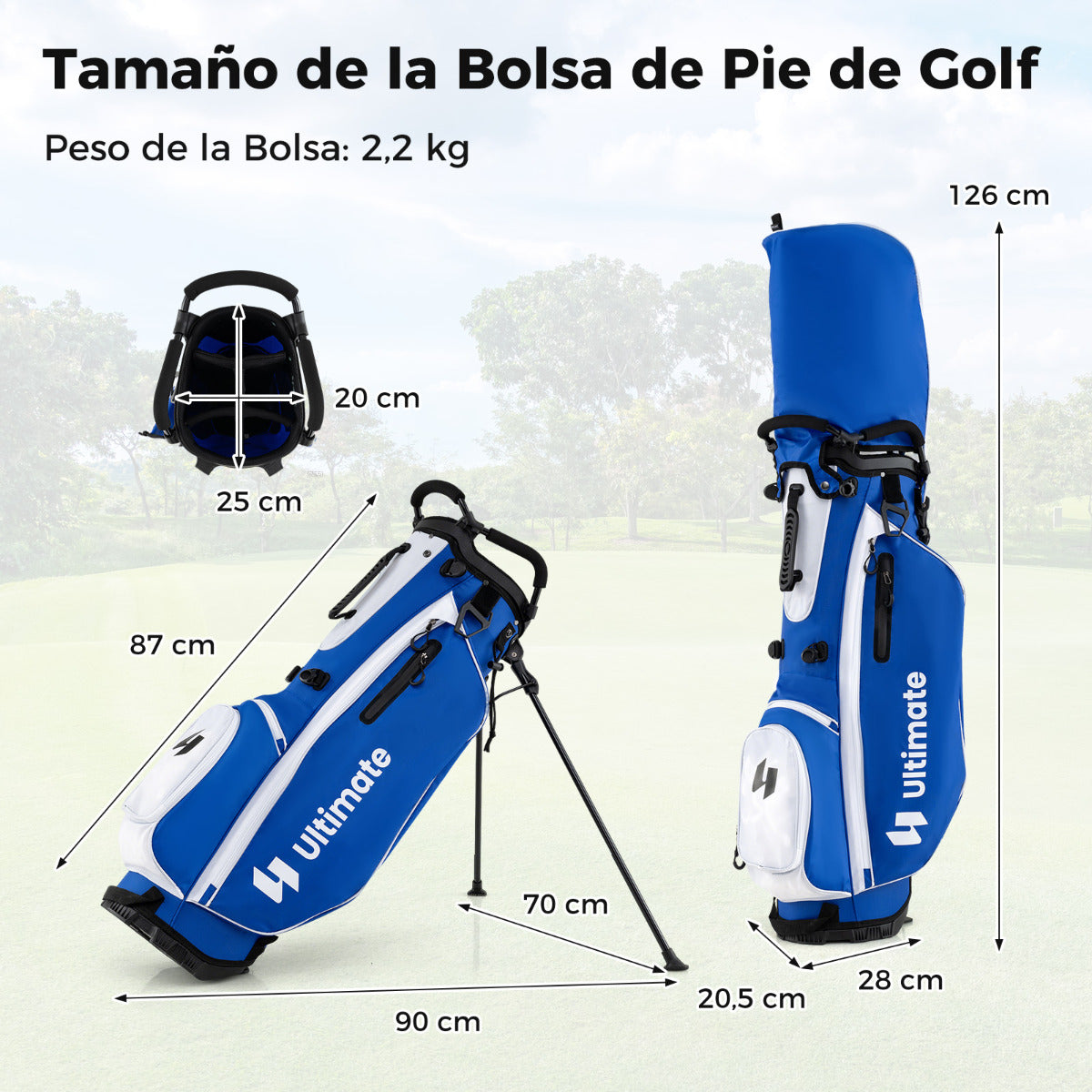 Conjunto Completo de Tacadas de Golfe para Homem com Bolsa de Suporte Inclui Driver #1 460CC Madeira #3 Híbrido Ferros #5#6#7#8#9#P#S Putter Azul