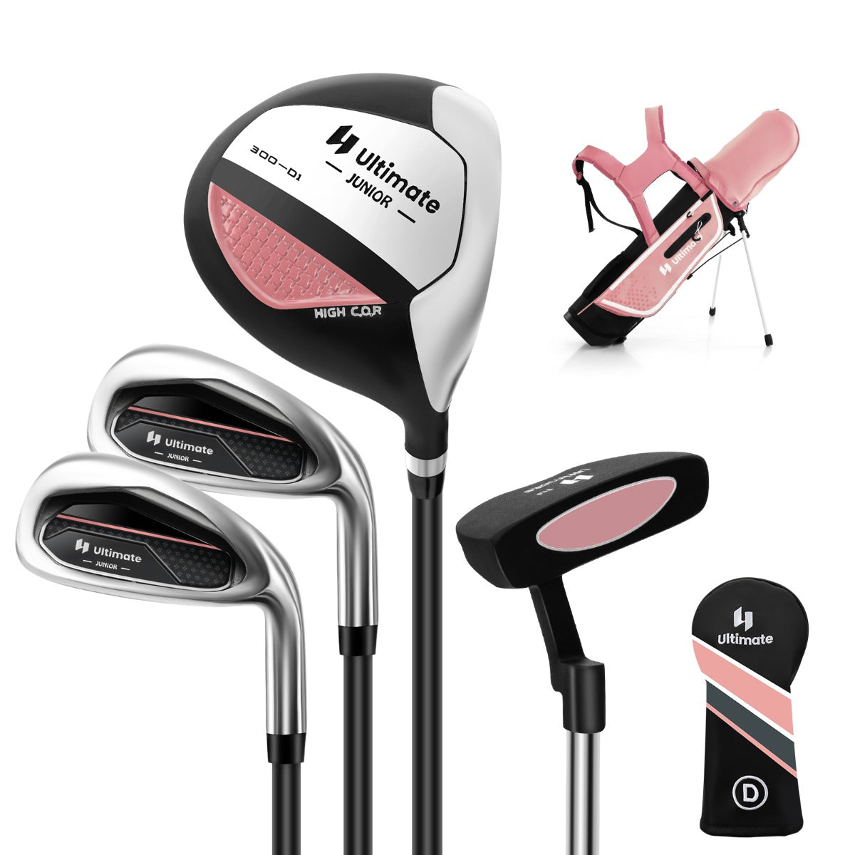 Conjunto de Palos de Golfe para Crianças – 8 a 10 Anos – Azul/Verde/Rosa – Alumínio/Aço Inoxidável/Zinco