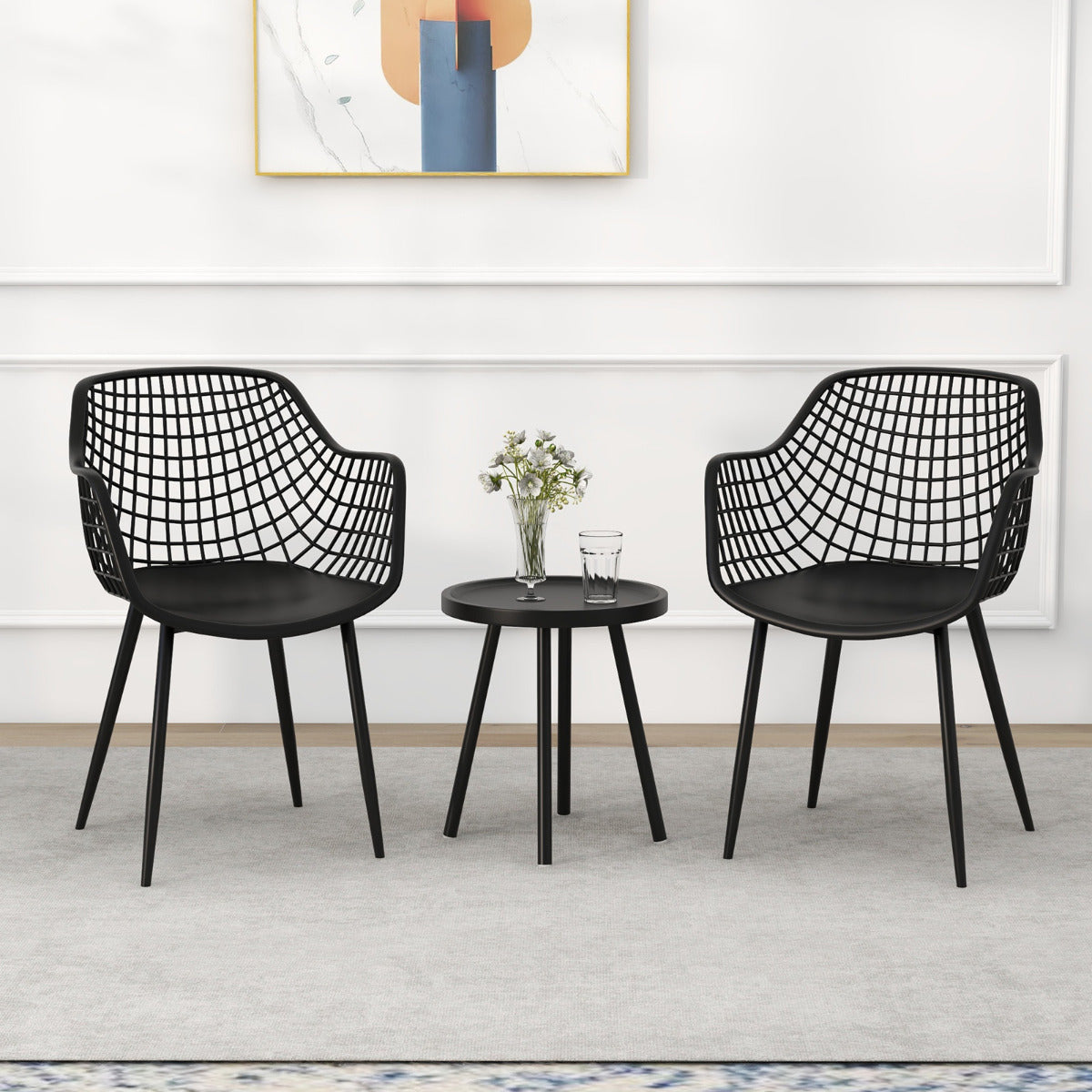 Conjunto de Móveis de Jardim – 3 Peças – Preto – PP e Metal