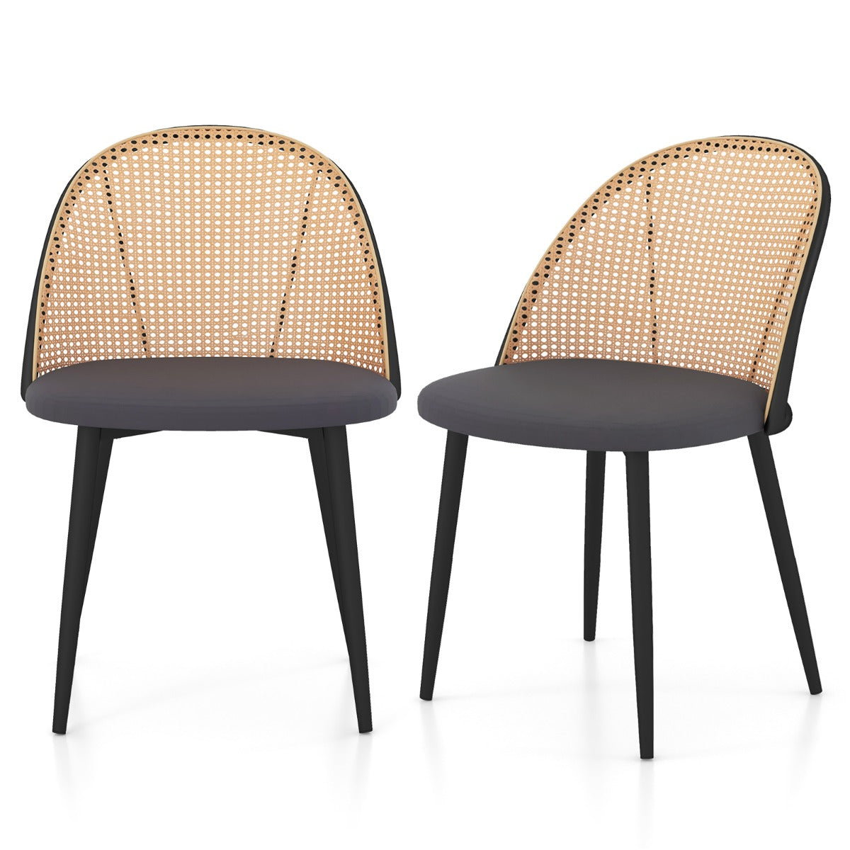 Conjunto de 2 Cadeiras de Jantar – 56,5 cm x 53 cm x 78 cm – Cinzento – Metal e Ratã PE