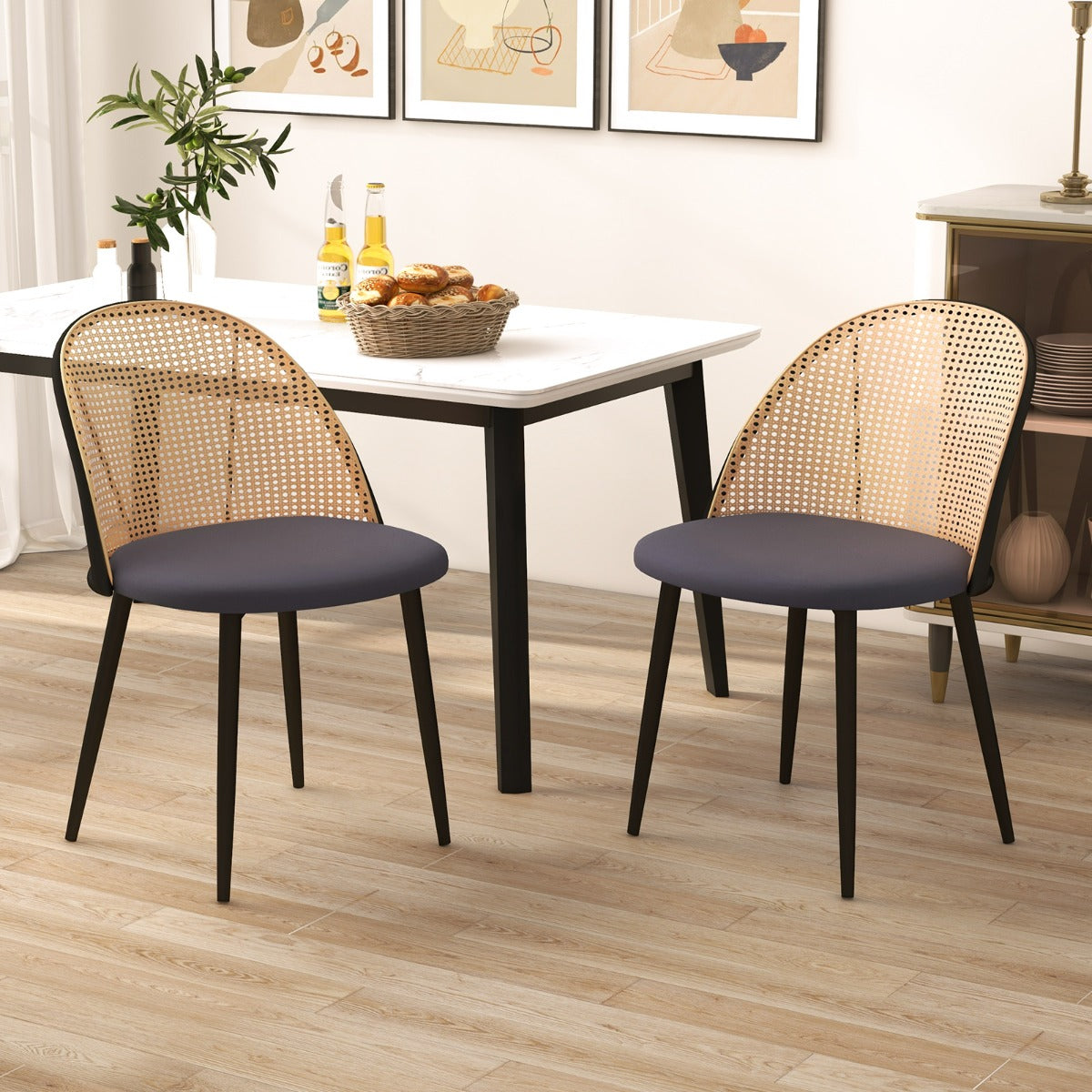 Conjunto de 2 Cadeiras de Jantar – 56,5 cm x 53 cm x 78 cm – Cinzento – Metal e Ratã PE