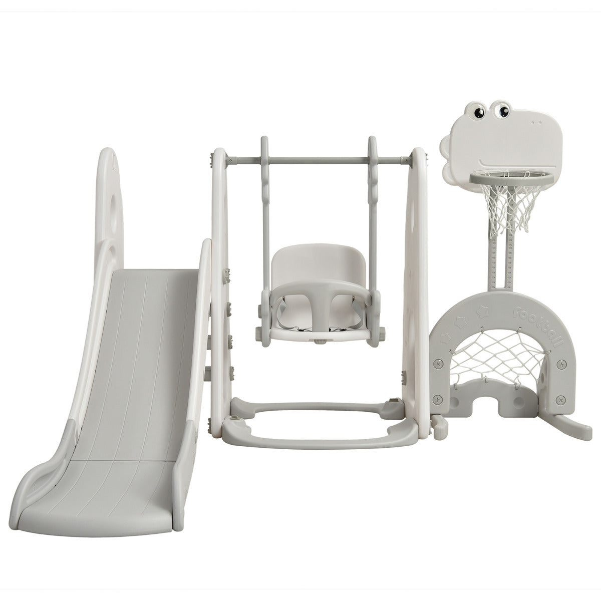 Parque Infantil 6 em 1 com Tobogã, Escalada, Columpio, Basquetebol, Futebol e Golfe para Crianças a partir dos 18 Meses 172 x 182 x 120 cm Branco