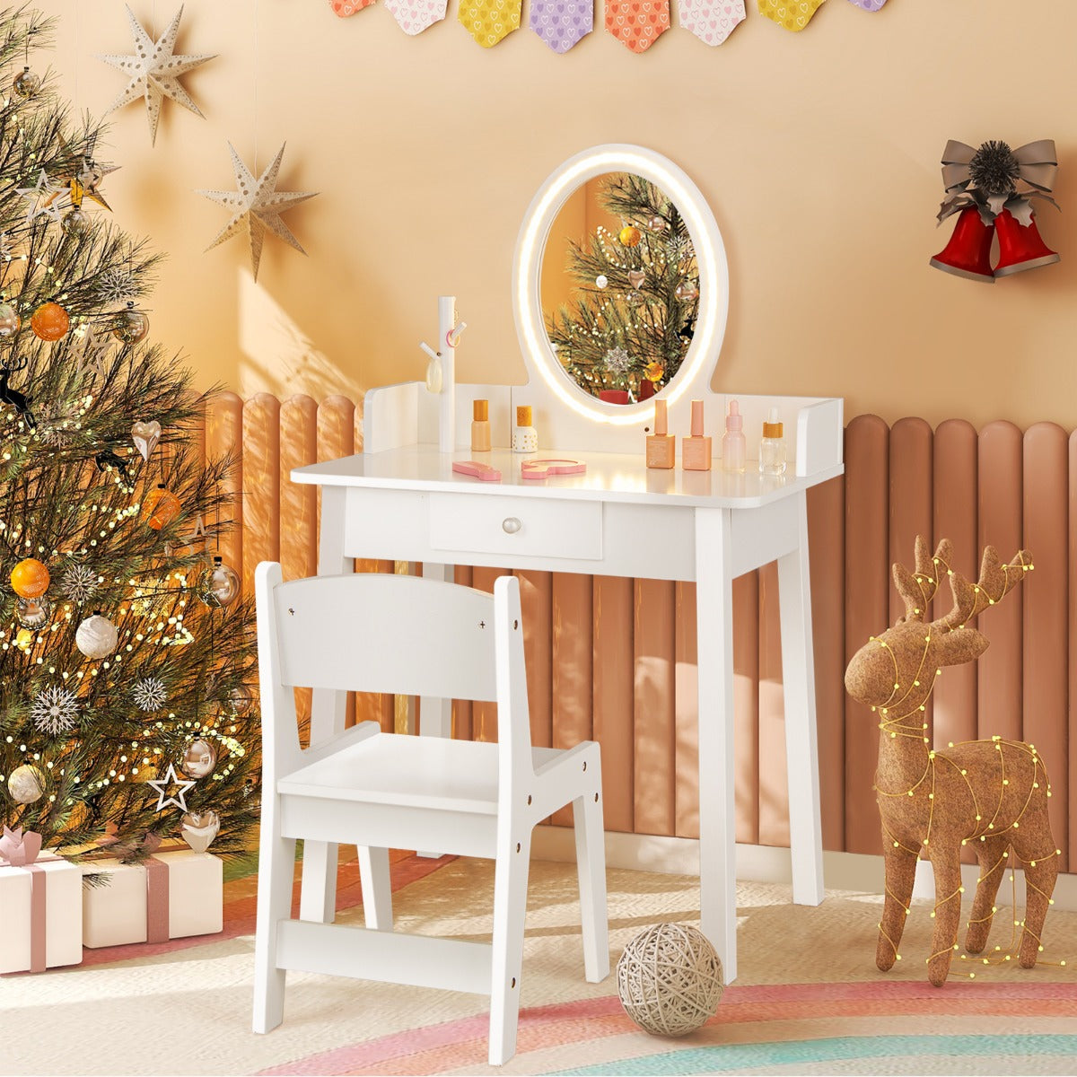 Toucador Infantil com Espelho Iluminado – Branco – Madeira