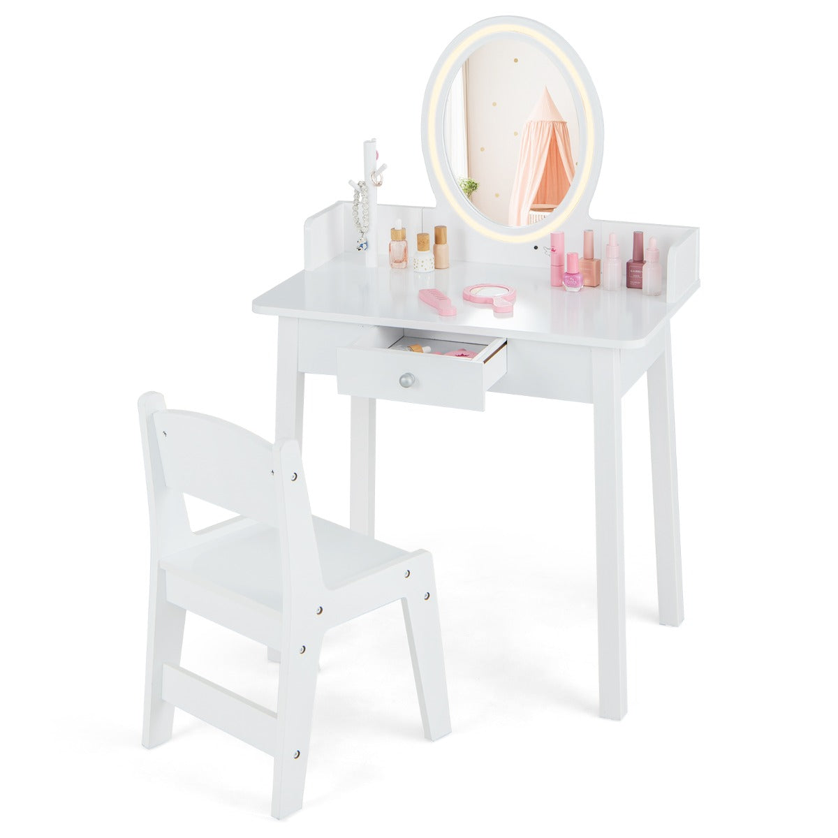 Toucador Infantil com Espelho Iluminado – Branco – Madeira