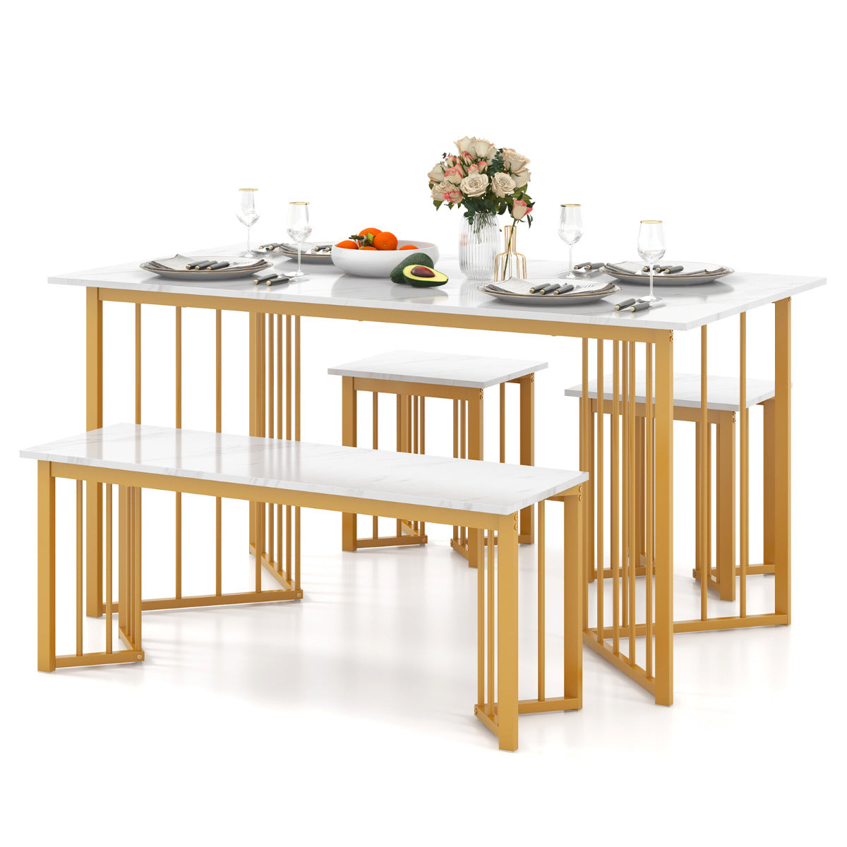 Conjunto de Mobiliário de Sala de Jantar – 150 x 80 x 75 cm – Branco – Metal