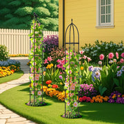 Conjunto de 2 Treliças de Jardim em Metal Resistente à Ferrugem para Suporte de Plantas de Torre Adequado para Varanda Jardim