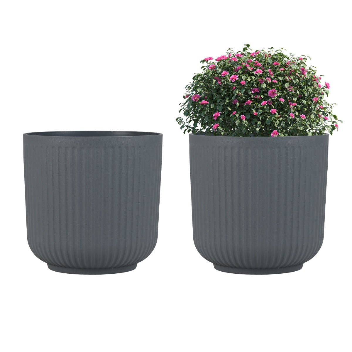 Conjunto de 2 Vasos de Plástico 32,5 x 32 cm Vasos Redondos com Furos de Drenagem Opcionais para Utilização Interior e Exterior