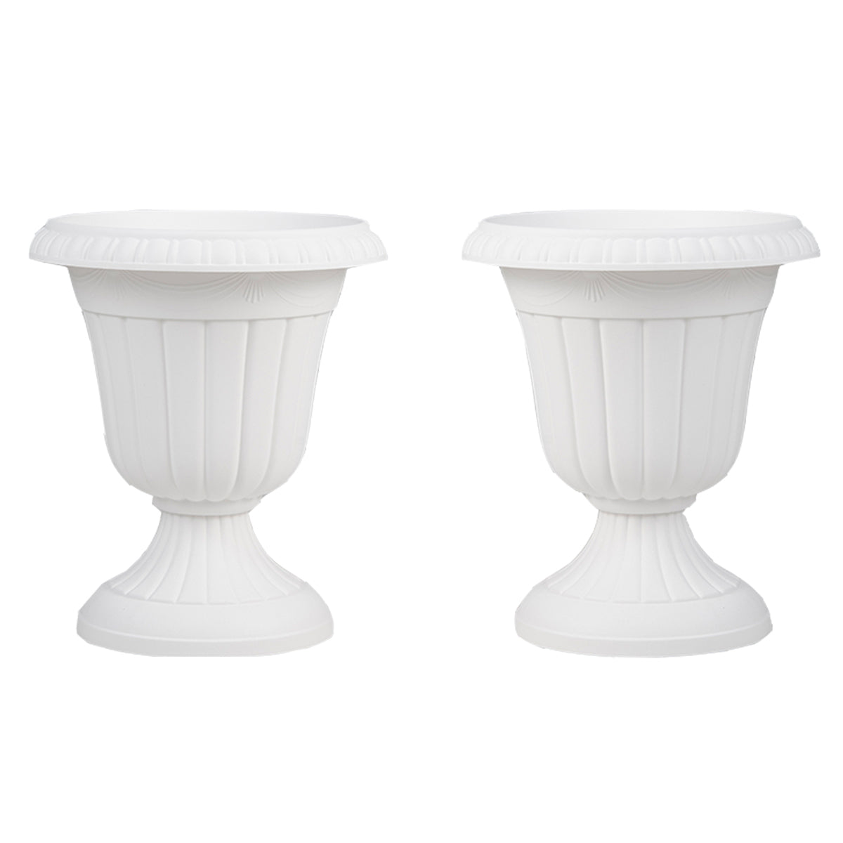 Conjunto de 2 Vasos Vintage em Plástico com Base de Pedestal e Furo de Drenagem Pré-Marcado Branco