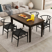 Conjunto de 2 Cadeiras de Jantar Modernas com Encosto em Forma de Y e Assento em Corda Tecida para Cozinha Escritório Preto