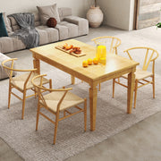 Conjunto de 2 Cadeiras de Jantar Cadeiras de Lazer Modernas com Encosto em Forma de Y Assento de Corda Tecida para Cozinha Escritório Natural