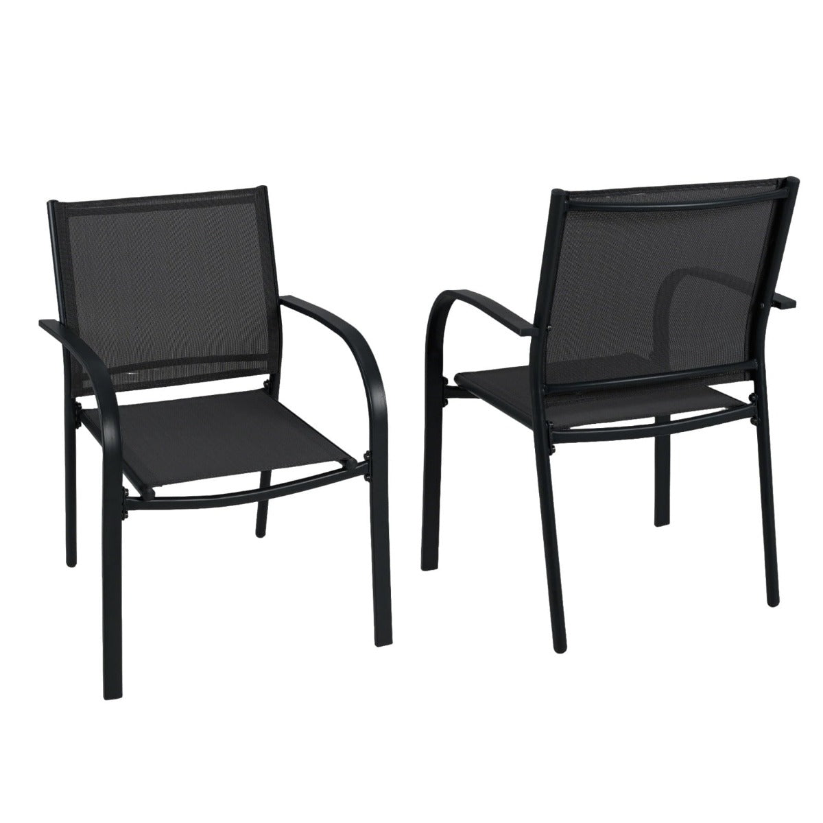 Conjunto de 2 Cadeiras de Jardim Empilháveis em Metal com Assento e Encosto Respiráveis para Exterior