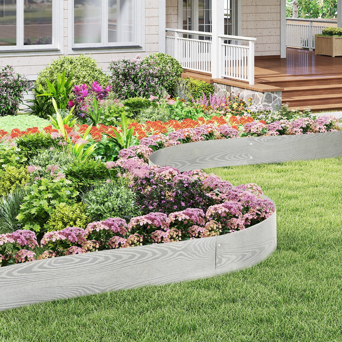Conjunto de 6 Peças de Bordas de Jardim em Metal Galvanizado com um Par de Luvas para Relva, Caminho, Pátio 110 x 20 cm Prata