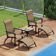 Conjunto de Móveis de Jardim de 5 Peças - Sillas Ergonómicas com Reposapiés e Mesa Auxiliar em Metal para Pátio e Piscina