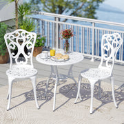 Conjunto de Jantar de Jardim - 2 Cadeiras e 1 Mesa - em Alumínio Fundido Branco com Orifício para Guarda-Sol
