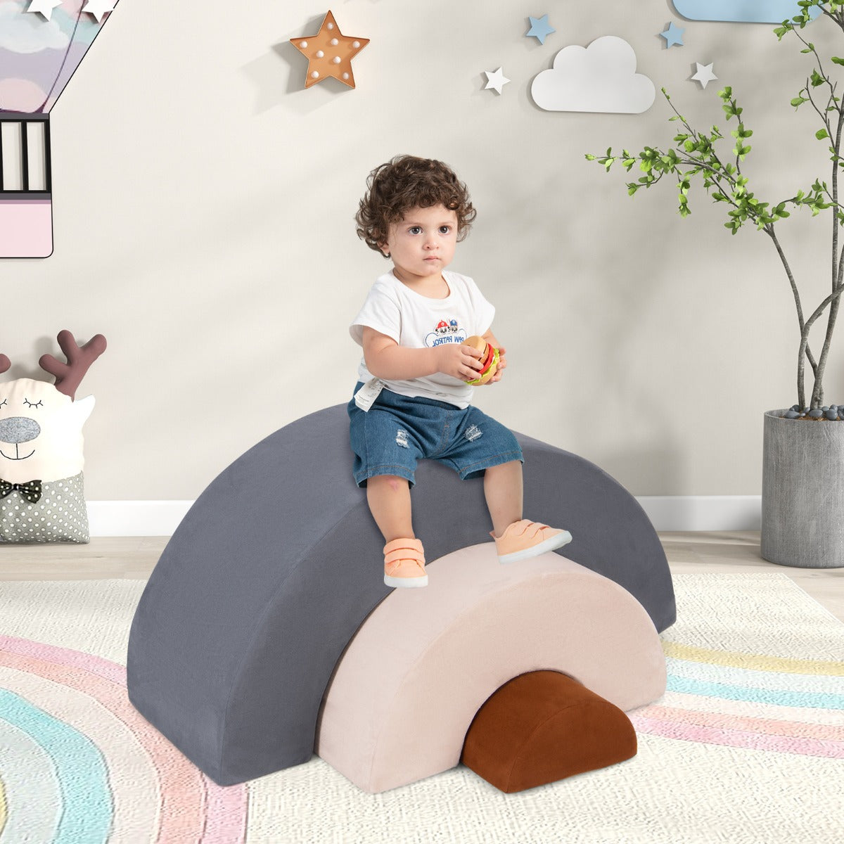 Conjunto de Escalada para Crianças de 3 Peças – Cinzento – Espuma