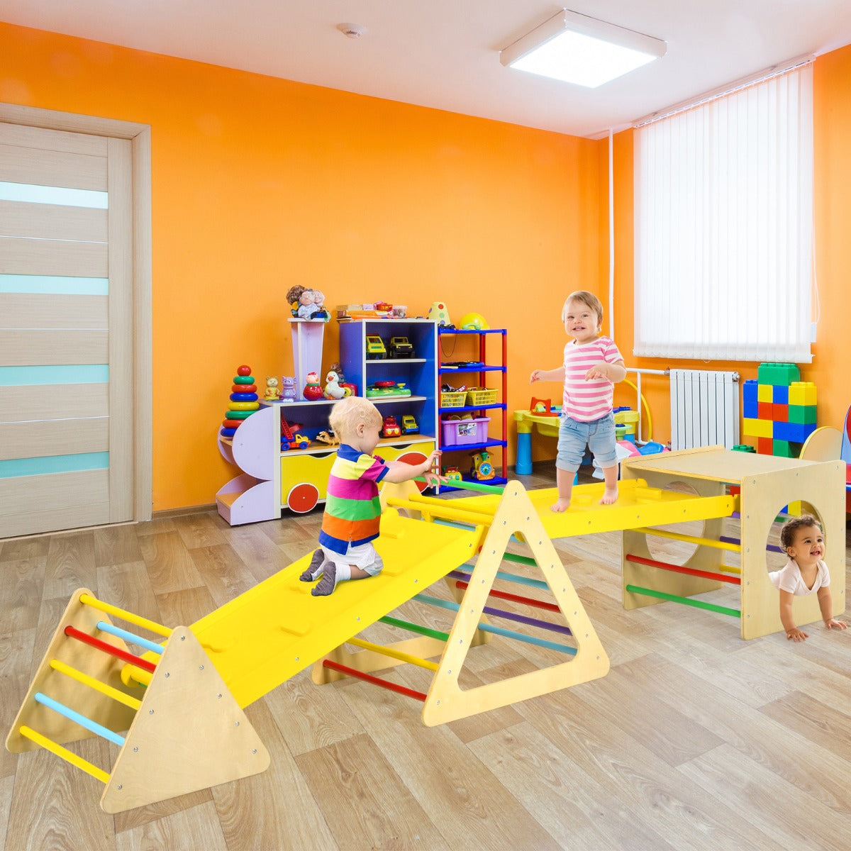 Parque Infantil de Madeira Natural 5 em 1 para Escalada e Diversão