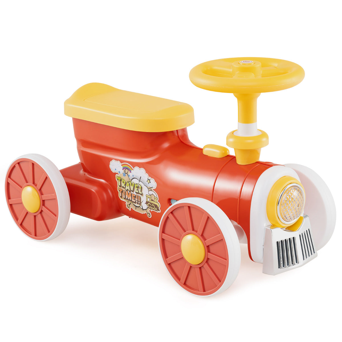 Carrinho Deslizante com Volante de Apito de Trem e Compartimento de Armazenamento para Crianças de 19-36 Meses Laranja