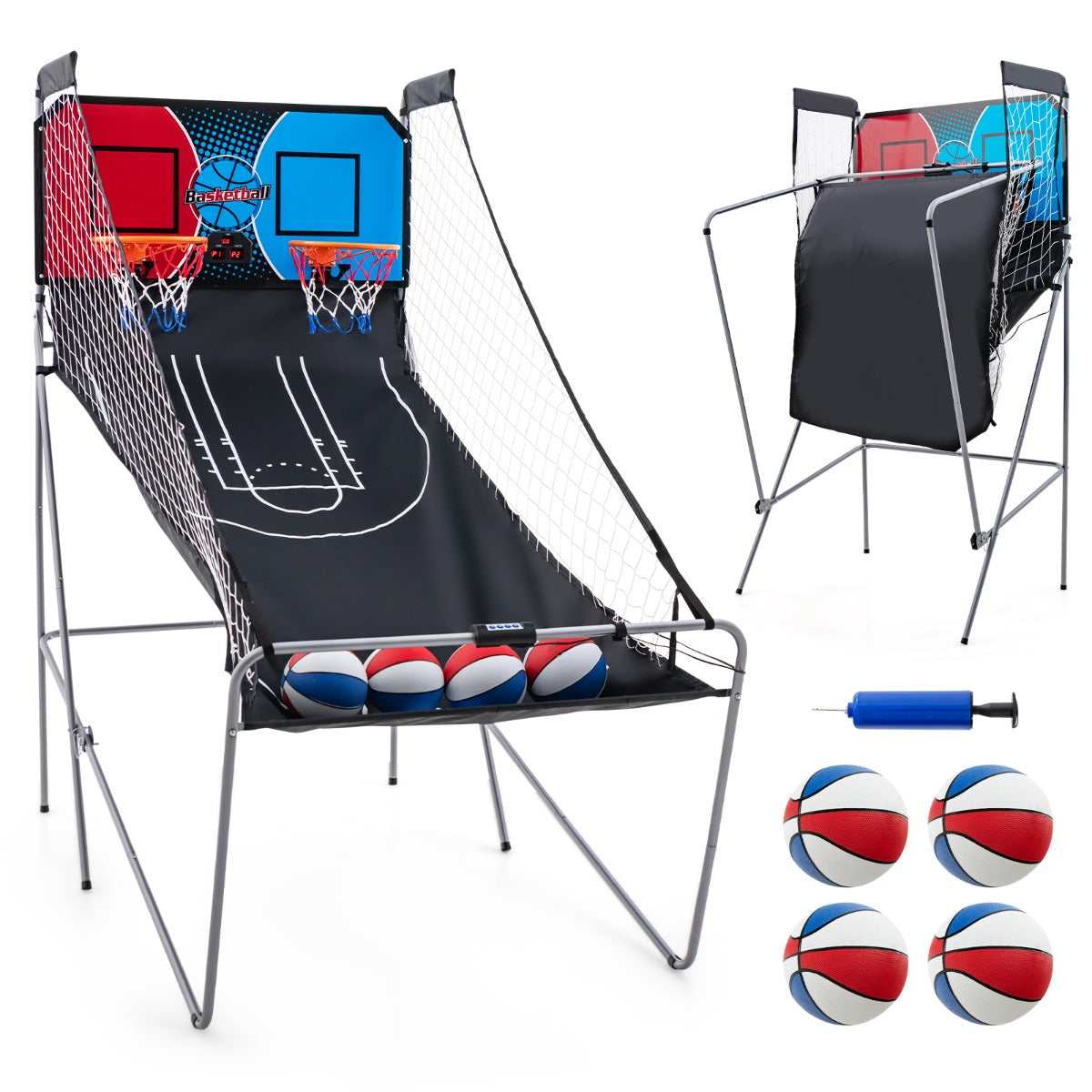Jogo de Basquetebol Dobrável – 206 cm – Vermelho – Metal