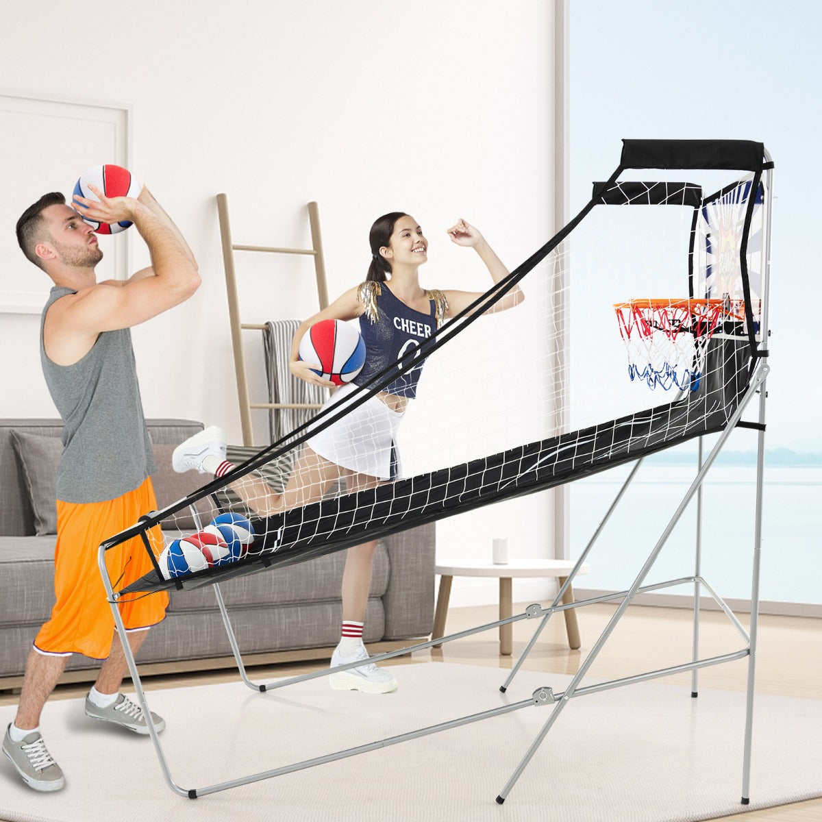 Jogo de Basquetebol Dobrável – 206 cm – Vermelho – Metal