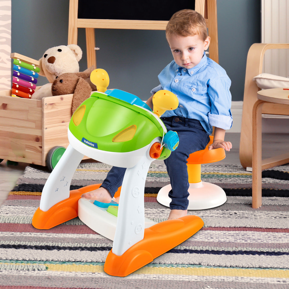 Volante Interativo para Crianças com Banco, Luz, Música e Megafone - Brinquedo Educativo Pré-Escolar