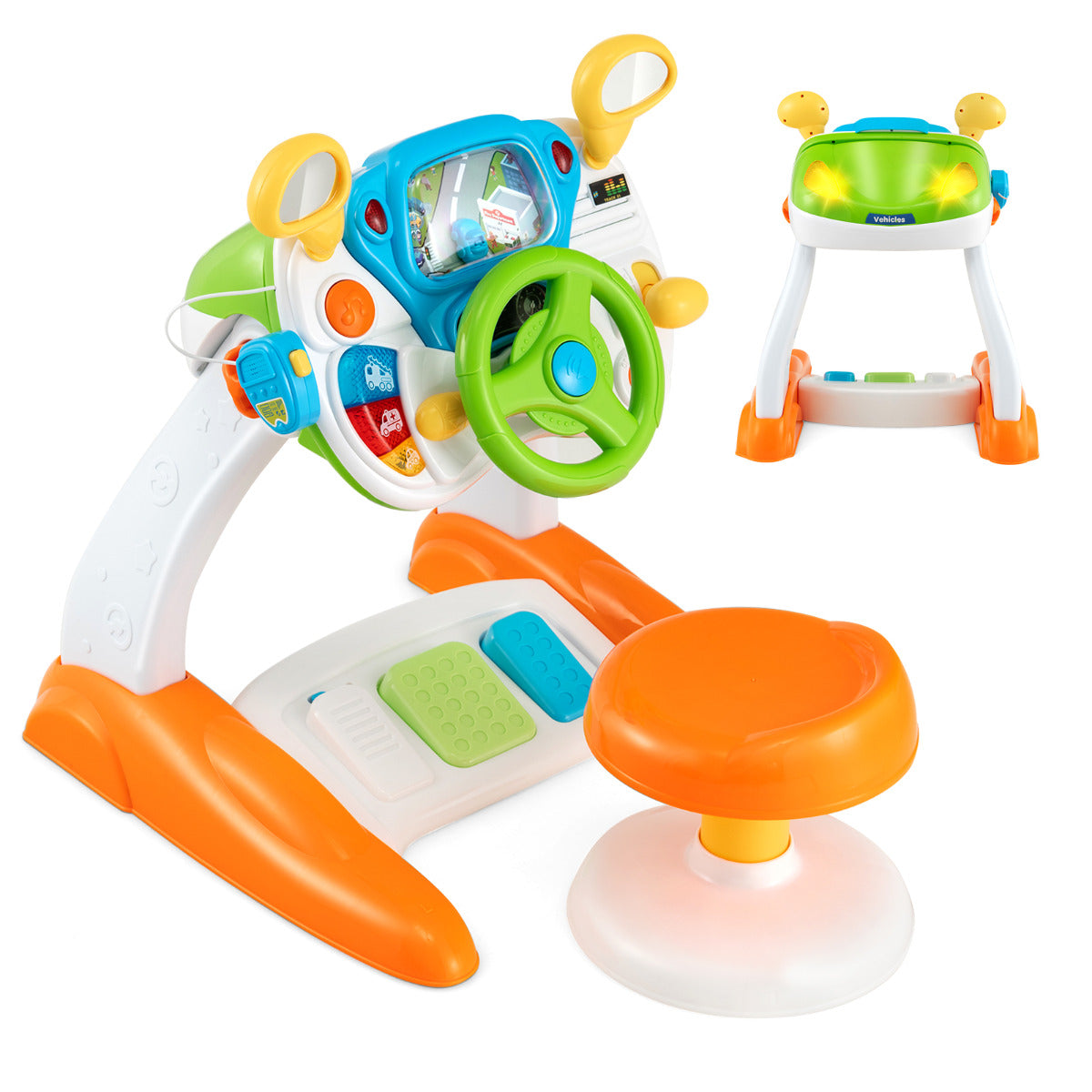 Volante Interativo para Crianças com Banco, Luz, Música e Megafone - Brinquedo Educativo Pré-Escolar