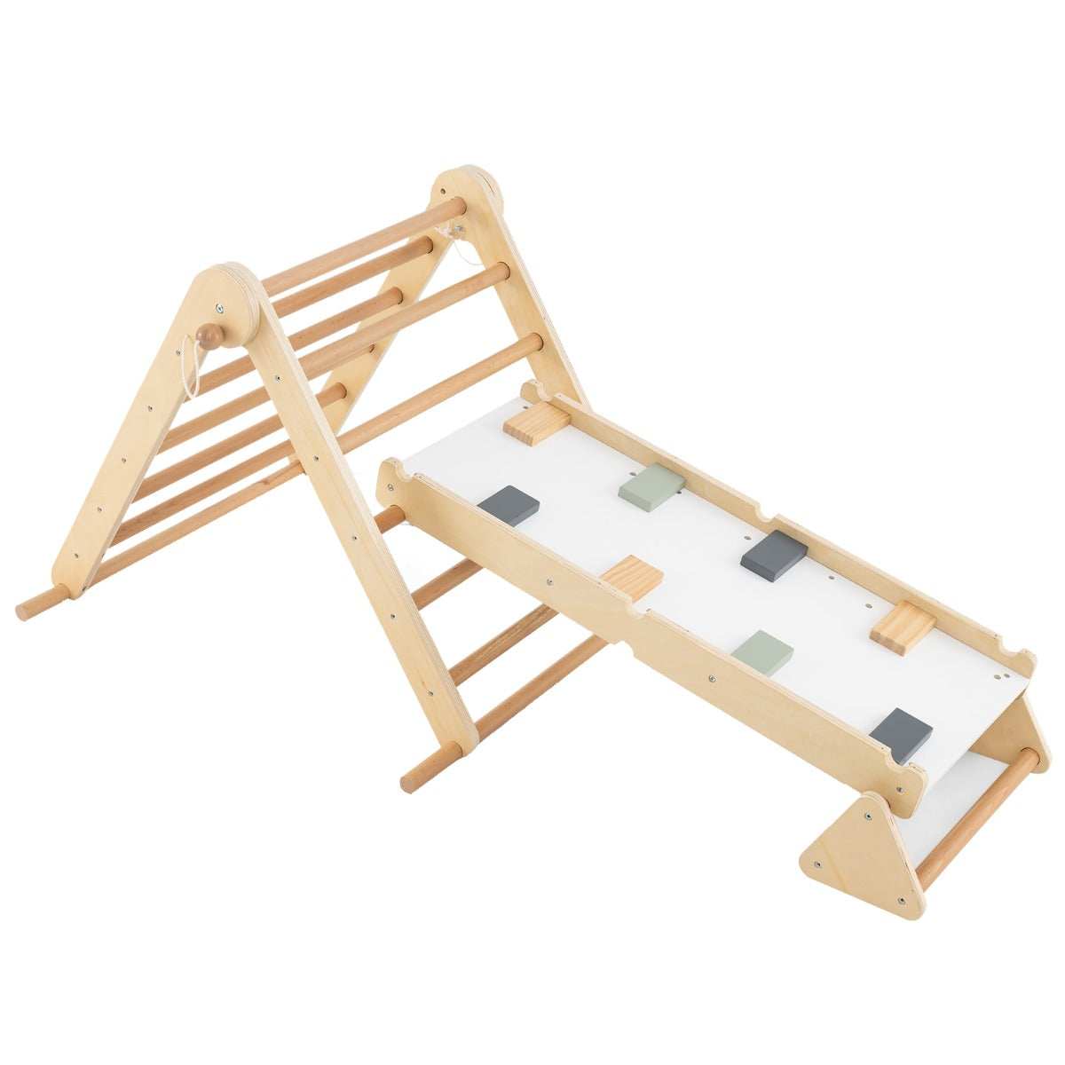 Conjunto de Escalada Pikler 3 em 1 - Brinquedo de Escalada Montessori para Crianças com Rampas de Dupla Face e Triângulo de Escalada Ajustável