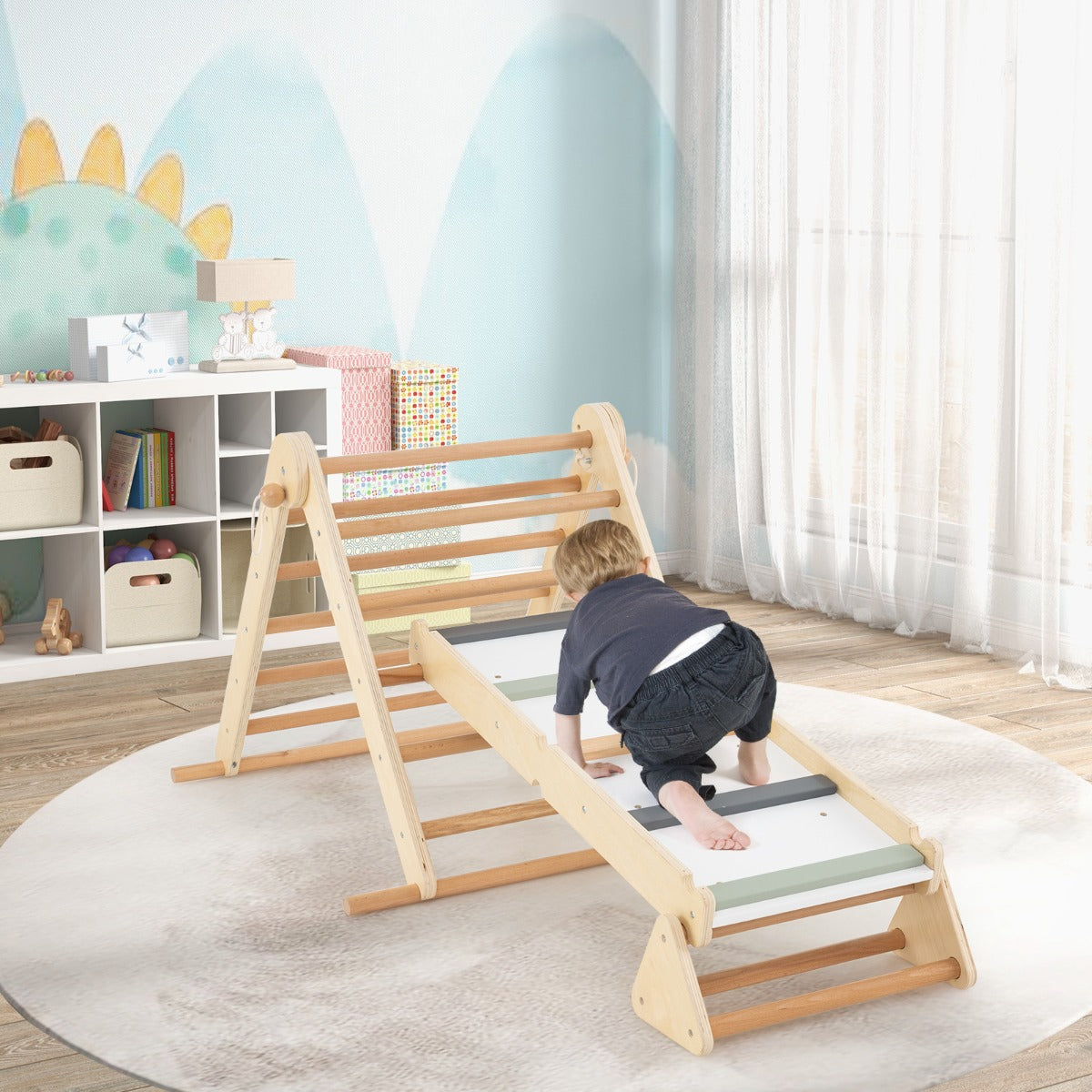 Conjunto de Escalada Pikler 3 em 1 - Brinquedo de Escalada Montessori para Crianças com Rampas de Dupla Face e Triângulo de Escalada Ajustável