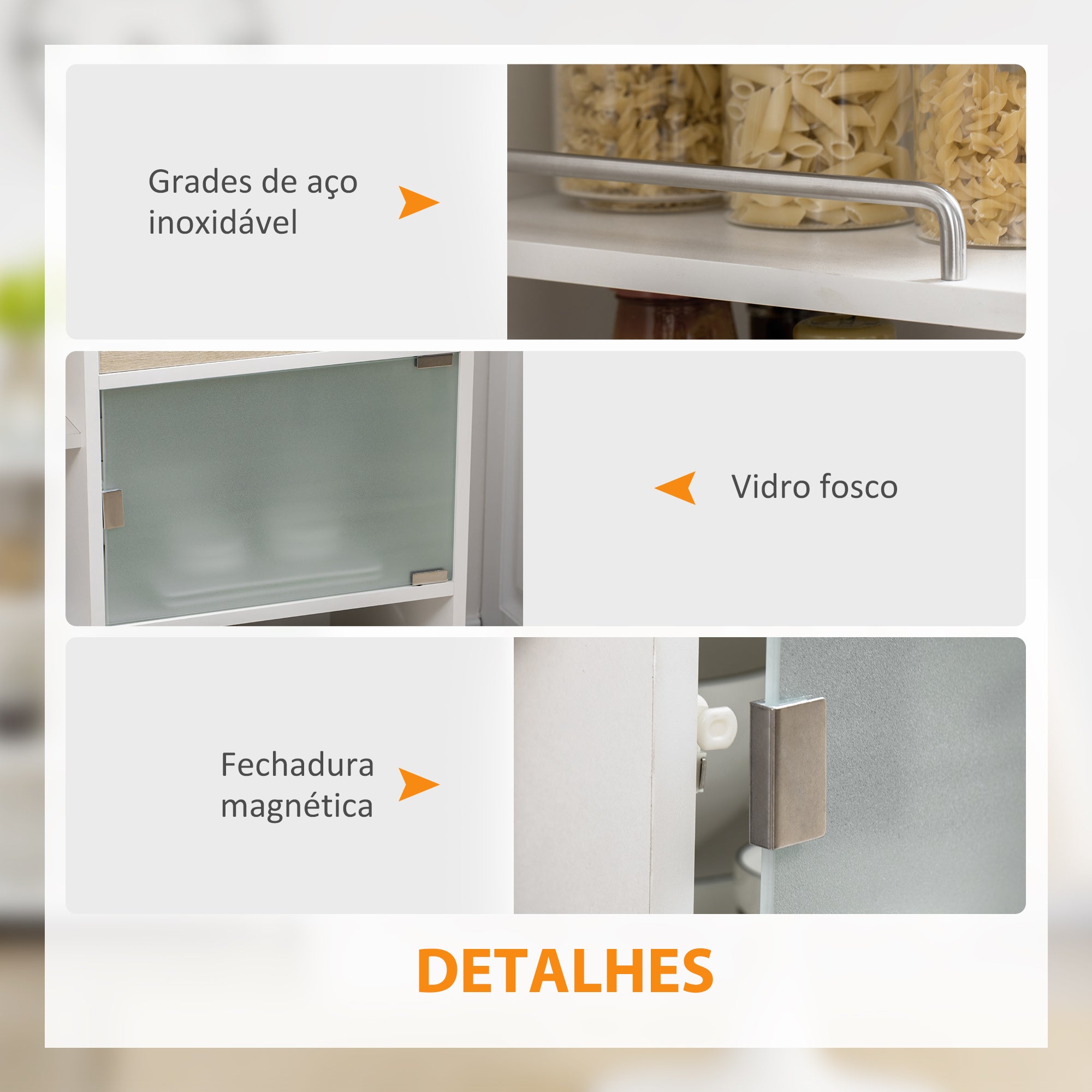 Carrinho de Cozinha Moderno 65x39x80cm - Madeira e Branco