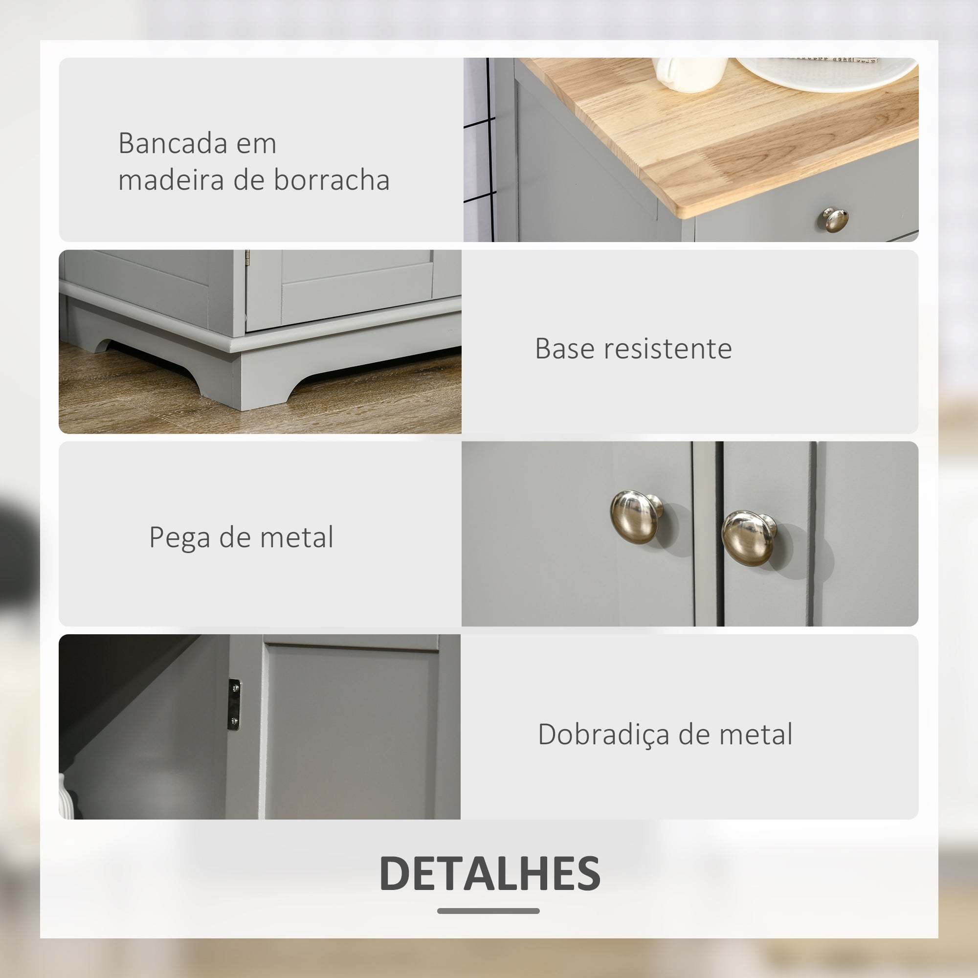 Aparador de Cozinha 101x40x85 cm em Cinza Claro