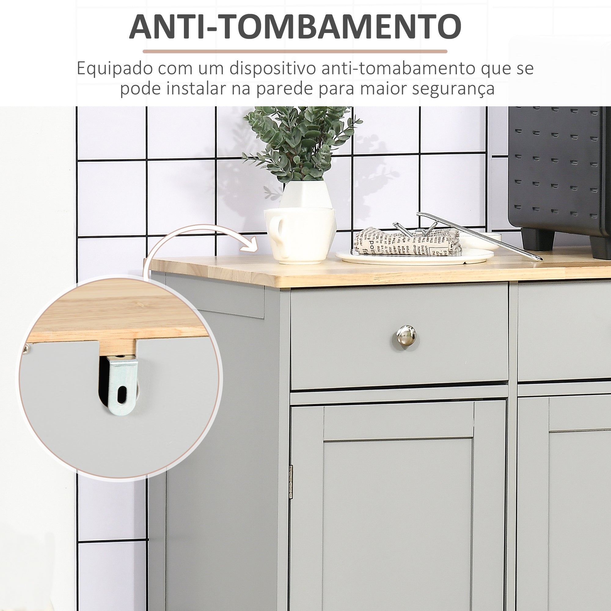 Aparador de Cozinha 101x40x85 cm em Cinza Claro