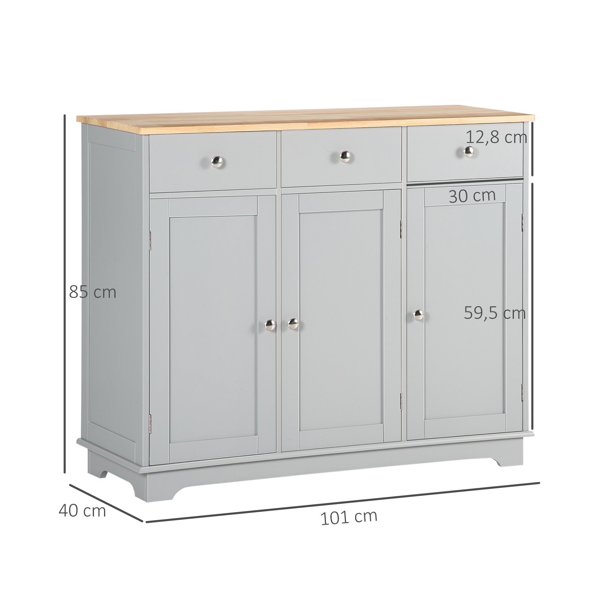 Aparador de Cozinha 101x40x85 cm em Cinza Claro