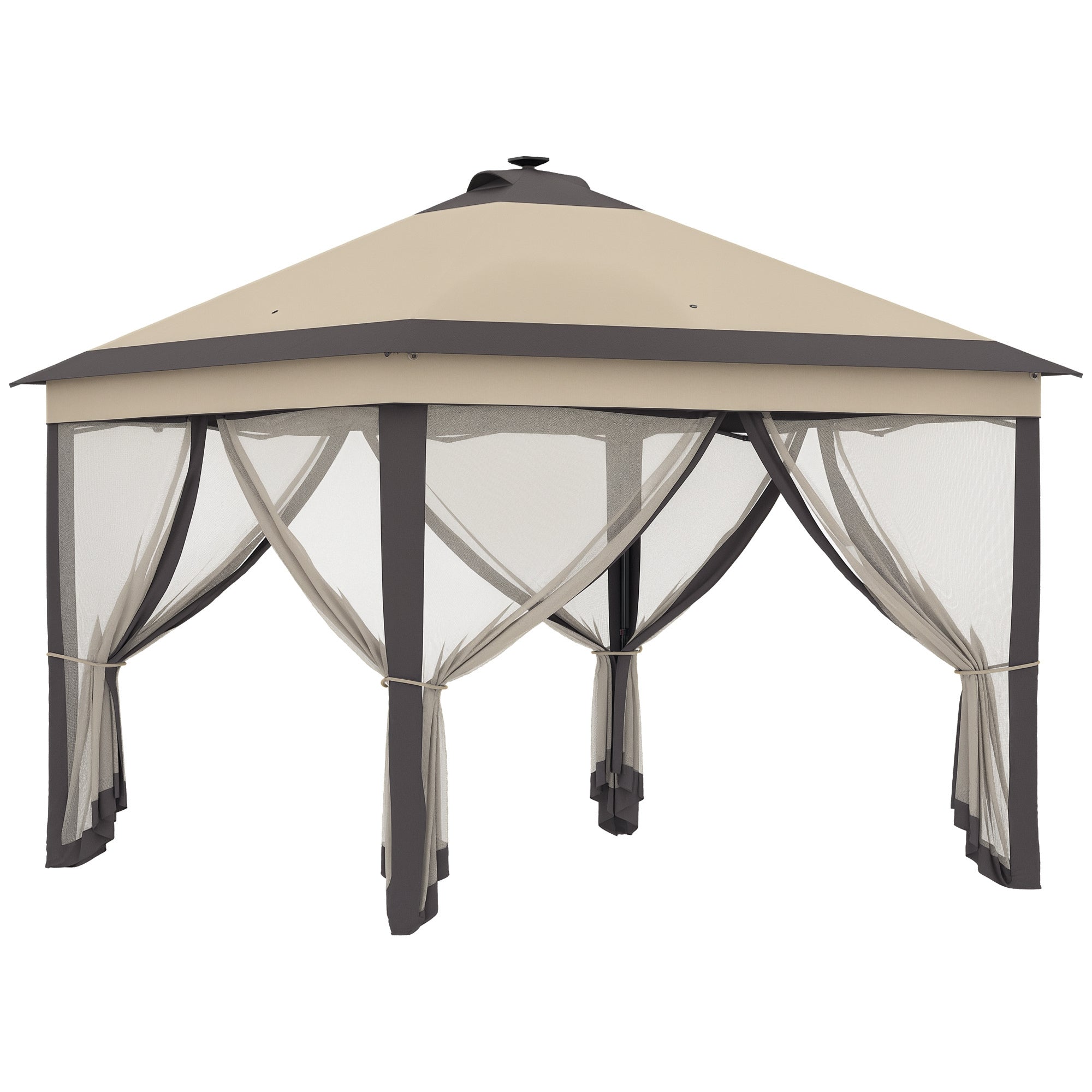 Tenda Dobrável Exterior 330x330x290 cm Bege com Luzes LED