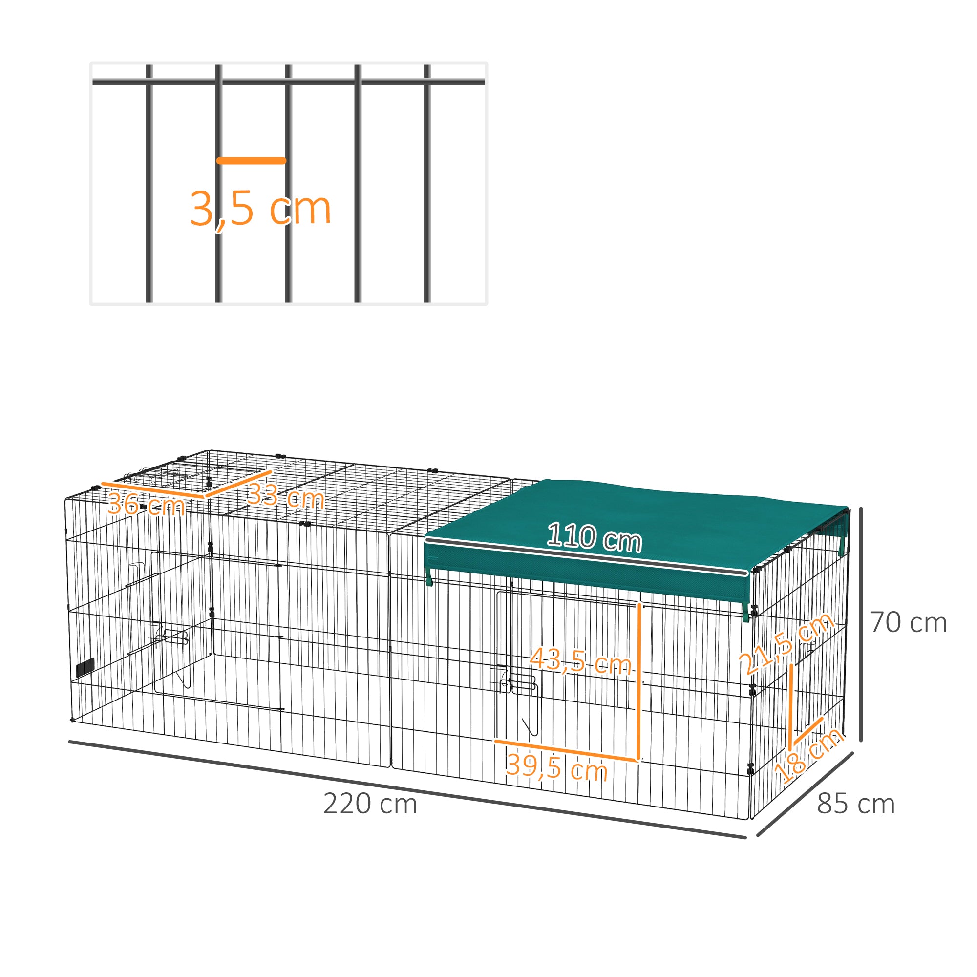 Gaiola para Animais – 220x85x70 cm – Verde e Preto – Aço