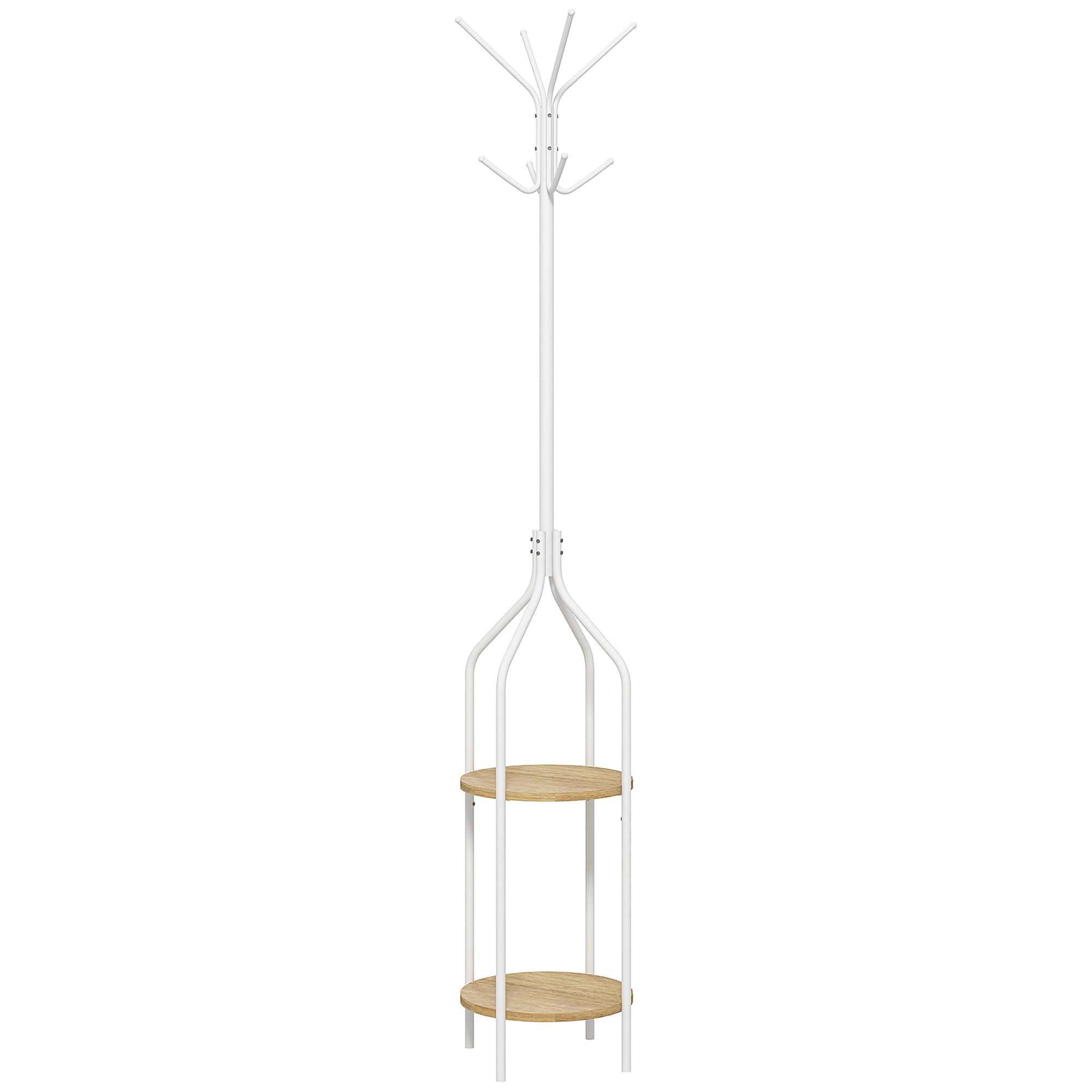 Cabide de Pé com 2 Prateleiras Ø34x181 cm - Branco