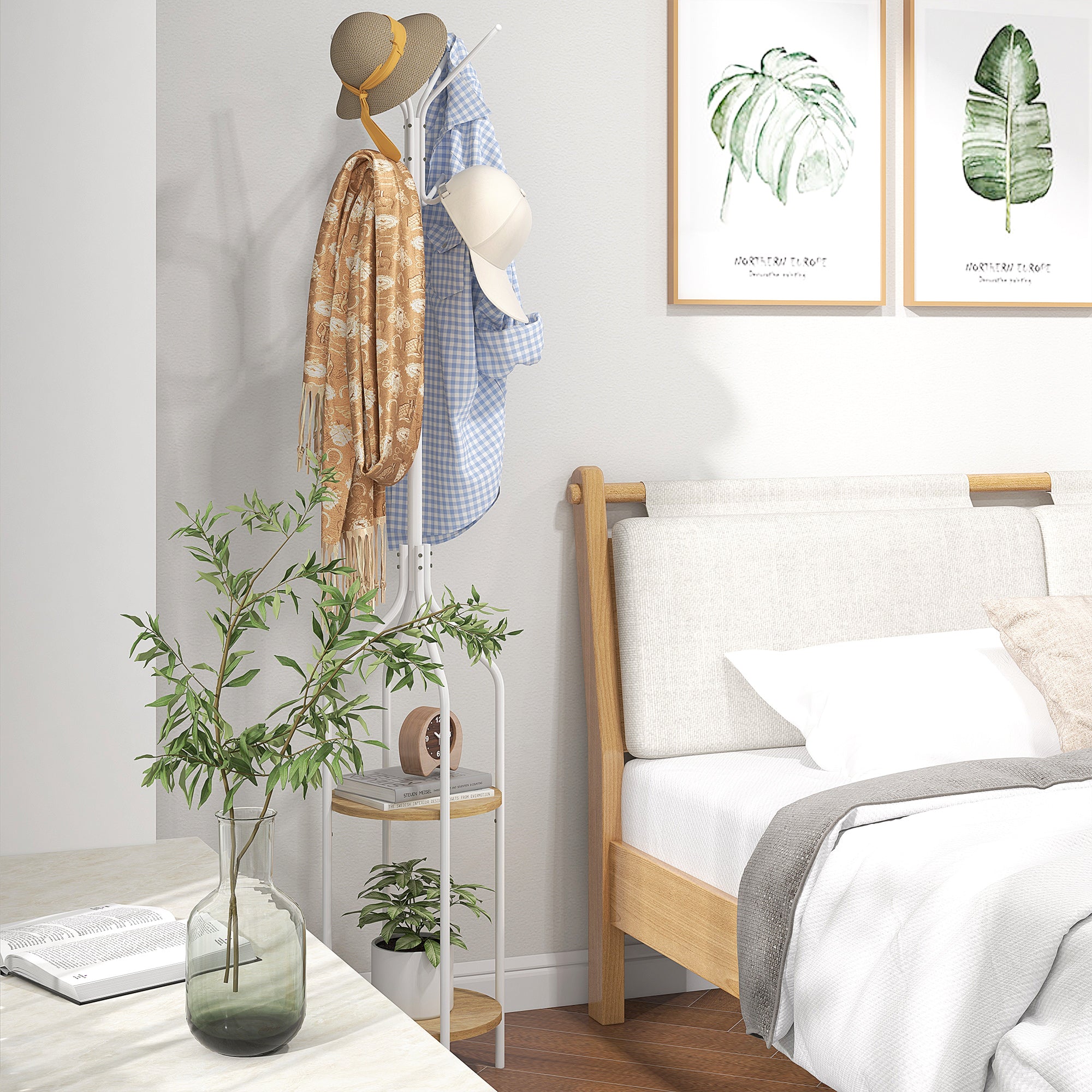 Cabide de Pé com 2 Prateleiras Ø34x181 cm - Branco