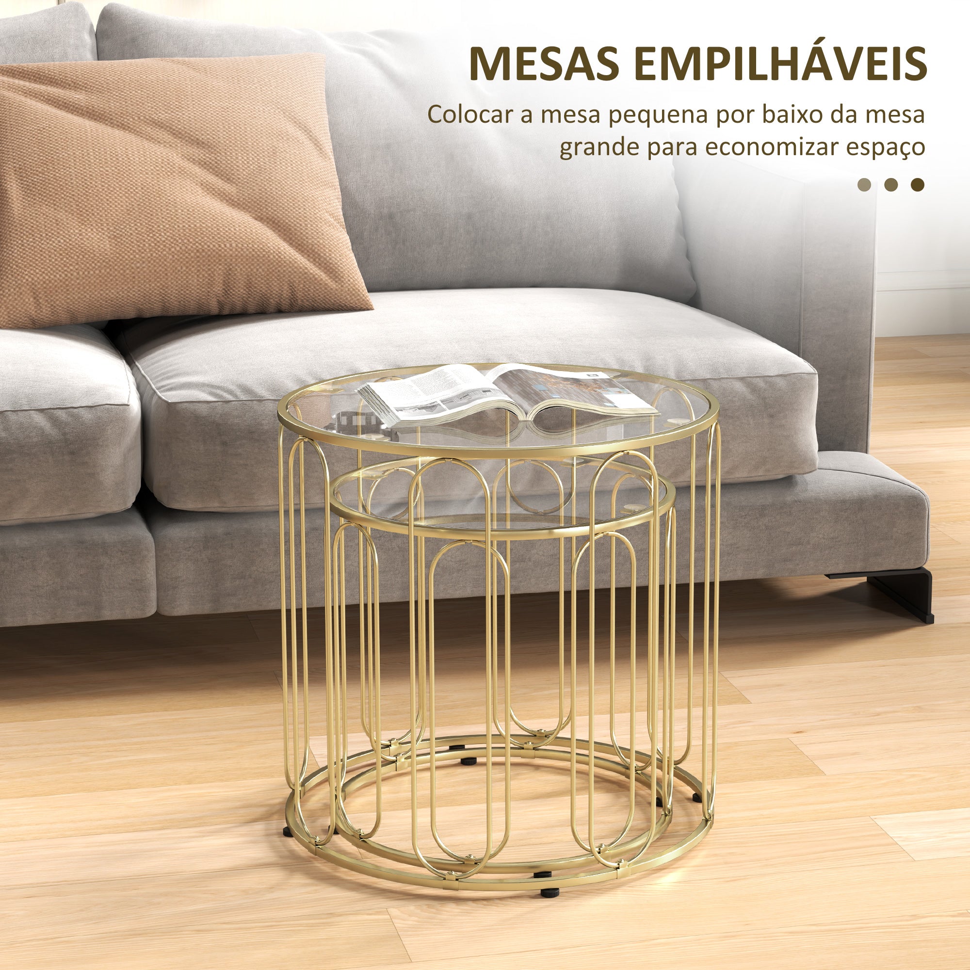 Mesas Auxiliares Redondas Ouro Ø50x50 cm - Conjunto de 2