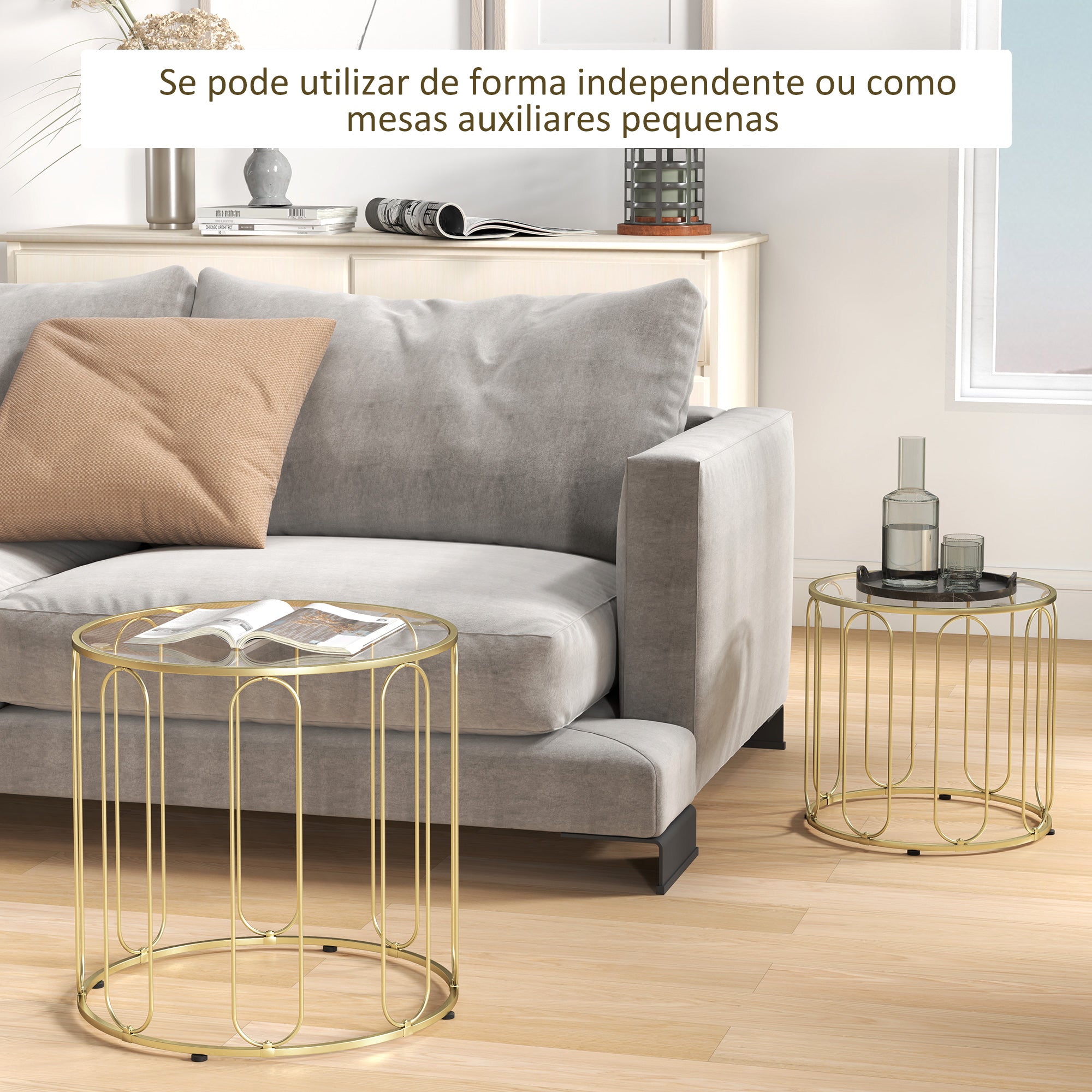 Mesas Auxiliares Redondas Ouro Ø50x50 cm - Conjunto de 2