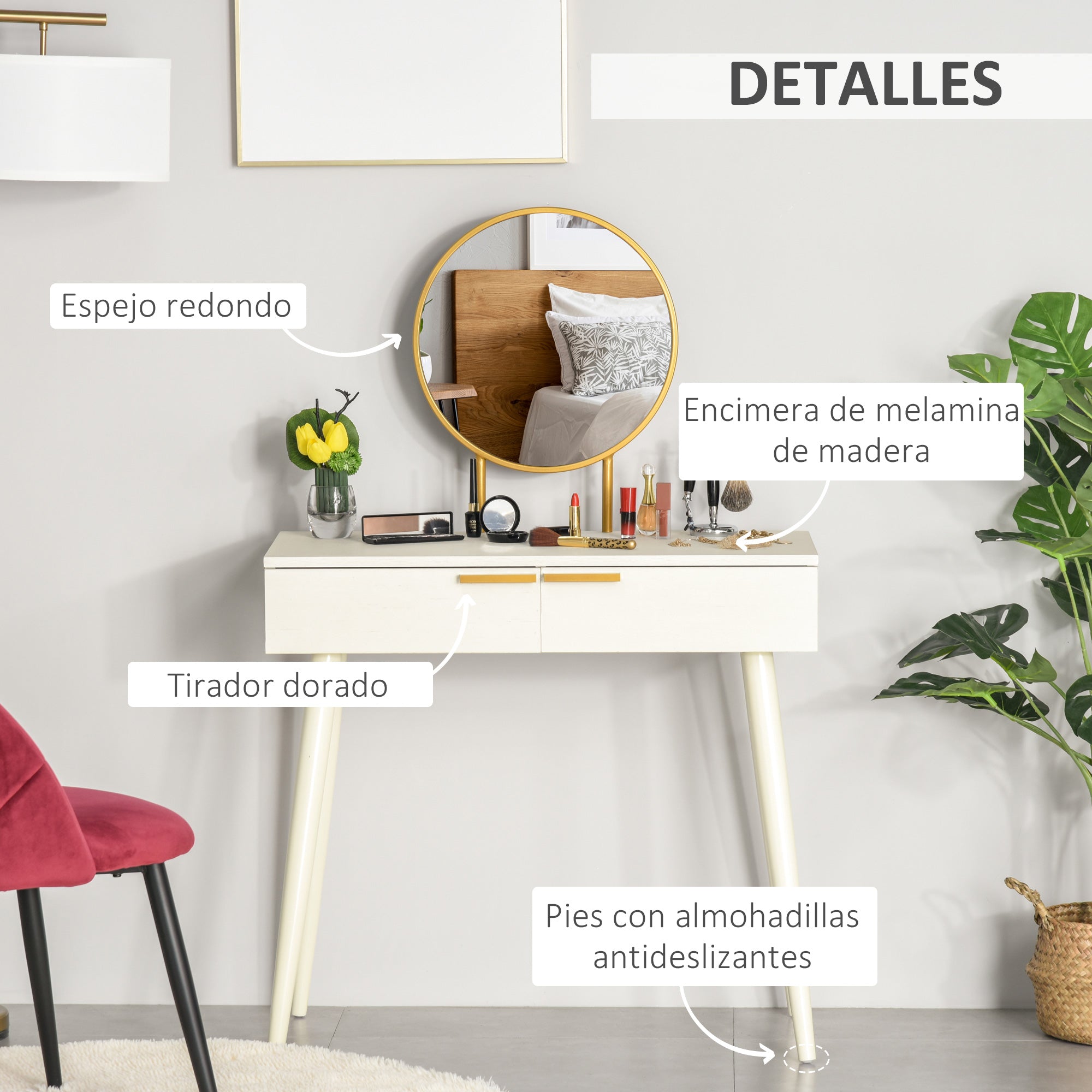 Toucador Moderno Branco 80x40x123 cm