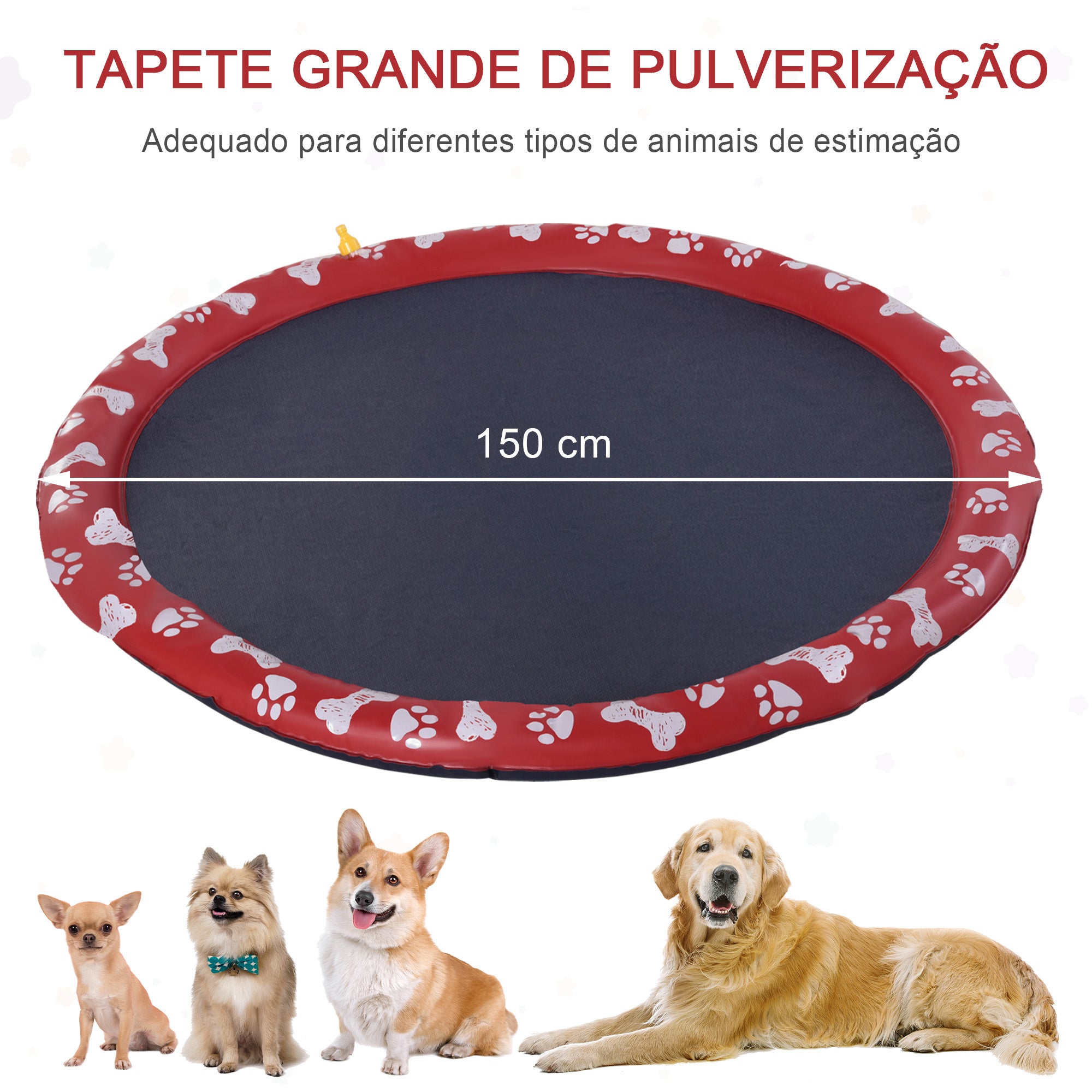 Tapete Aquático Splash Pad Vermelho Ø170 cm para Cães