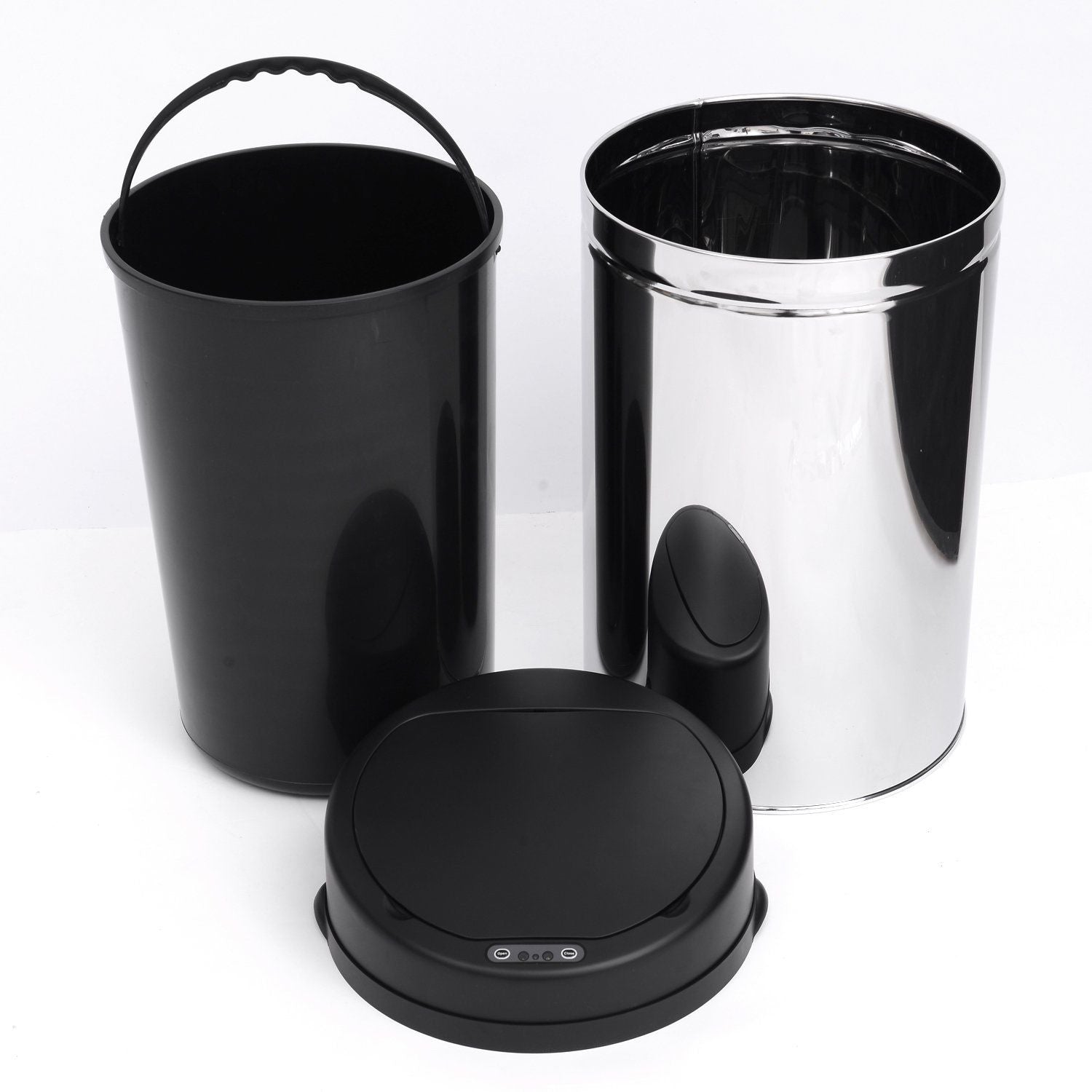 Balde de Lixo Inteligente de Aço Inoxidável 30L Ø30,5x51,5cm Prata e Preto