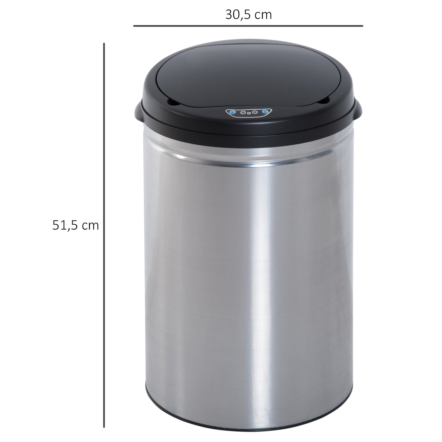 Balde de Lixo Inteligente de Aço Inoxidável 30L Ø30,5x51,5cm Prata e Preto