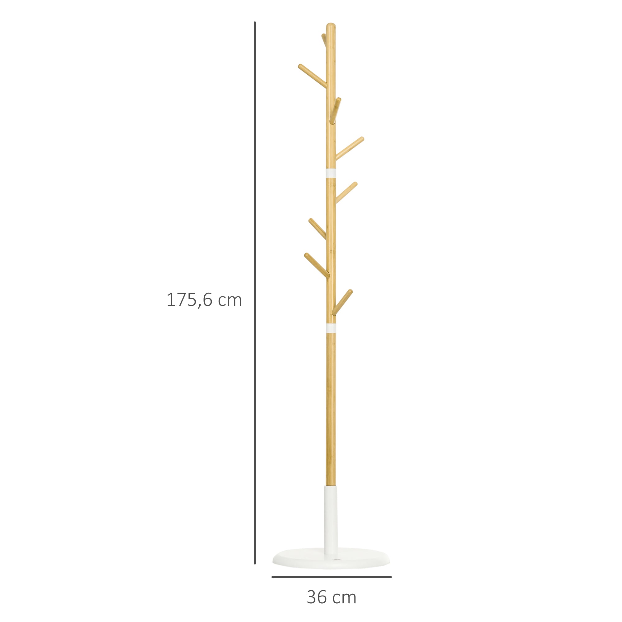 Cabide de Pé Moderno Ø37,8x175,6 cm - Madeira e Branco