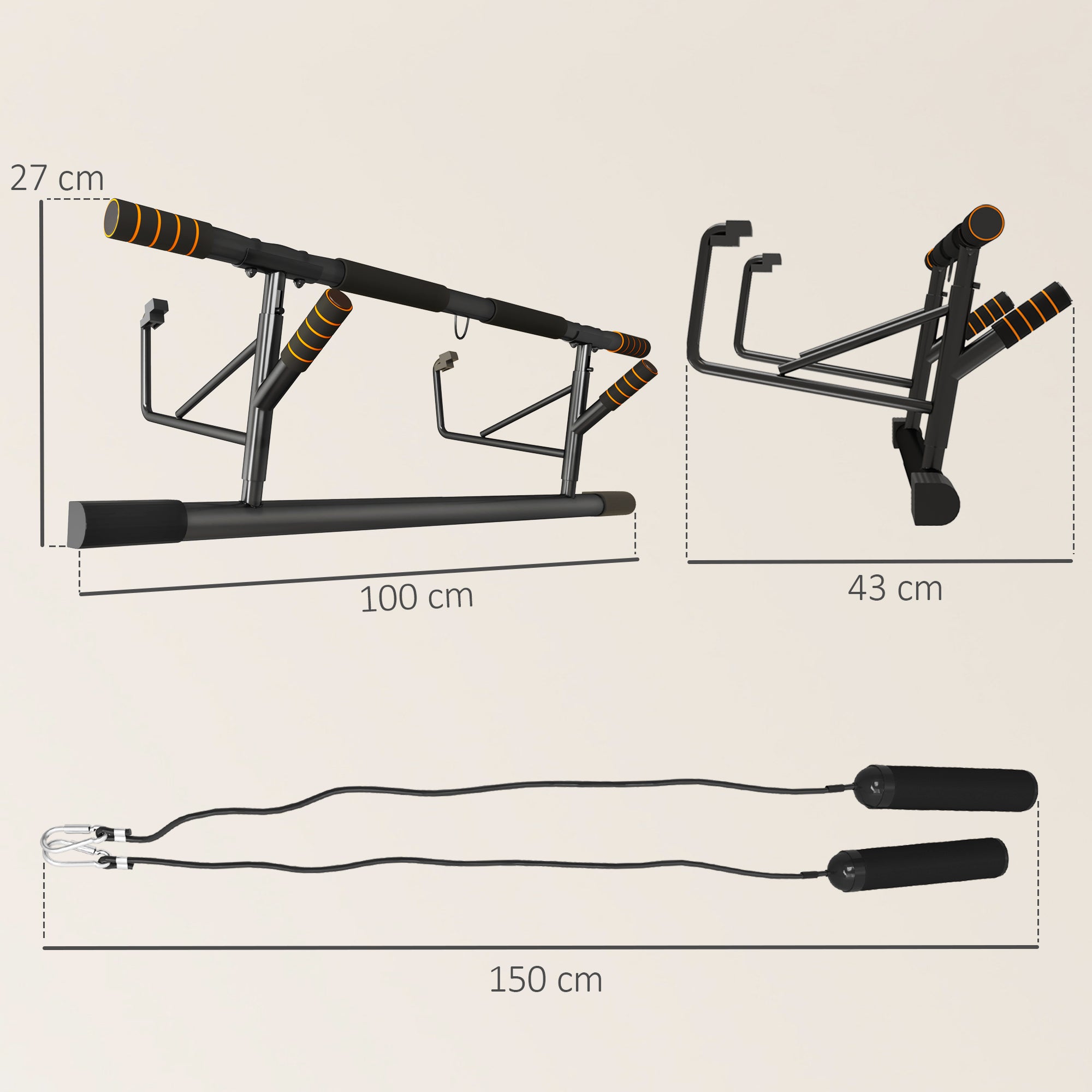 Barra de Elevação Multifuncional – 100x50x27 cm – Preto e Laranja – Aço