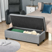 Banco de Armazenamento Acolchoado – 125x49x41,5 cm – Cinza – Tecido de linho sintético