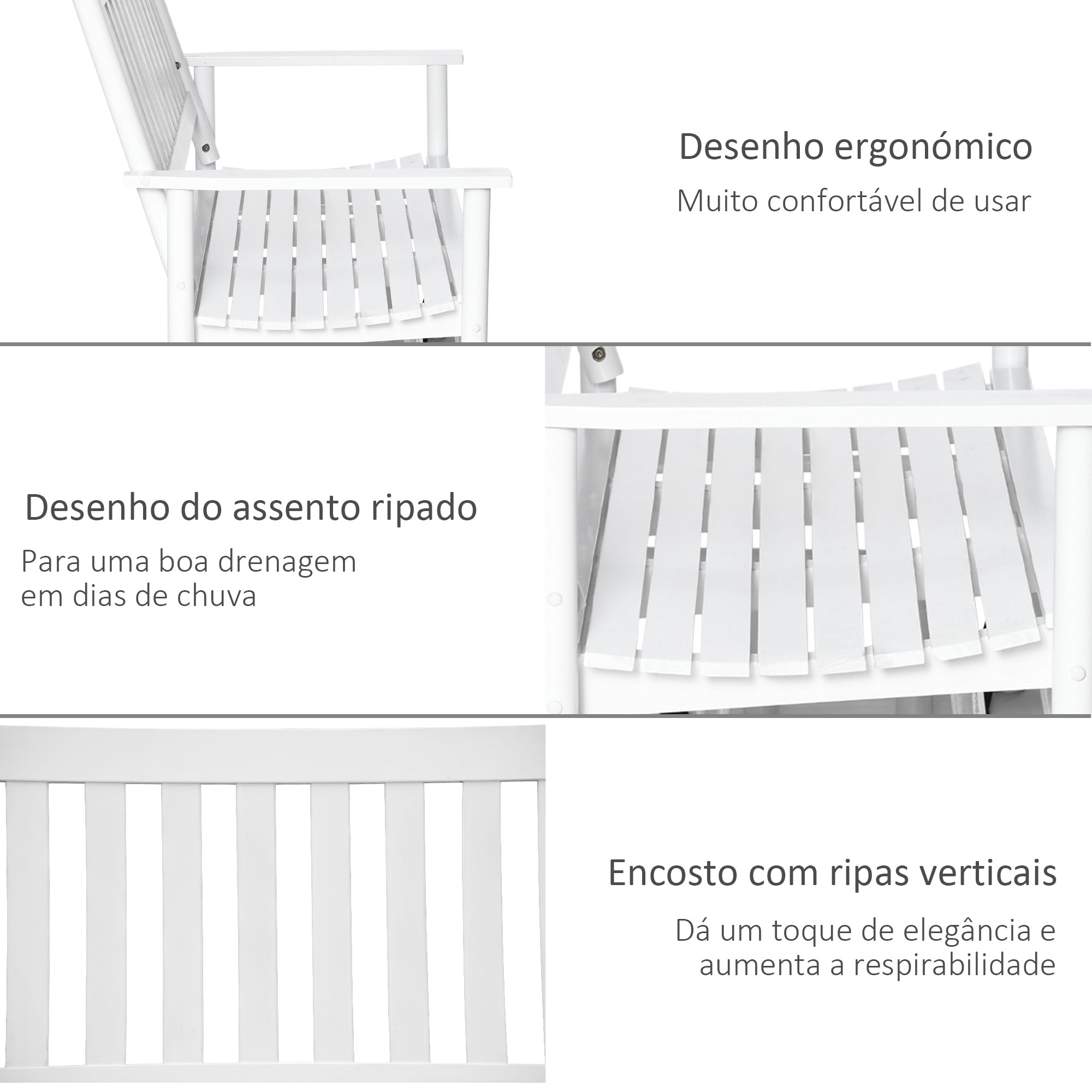 Banco Baloiço de Jardim 2 Lugares Branco 125x68,5x102cm