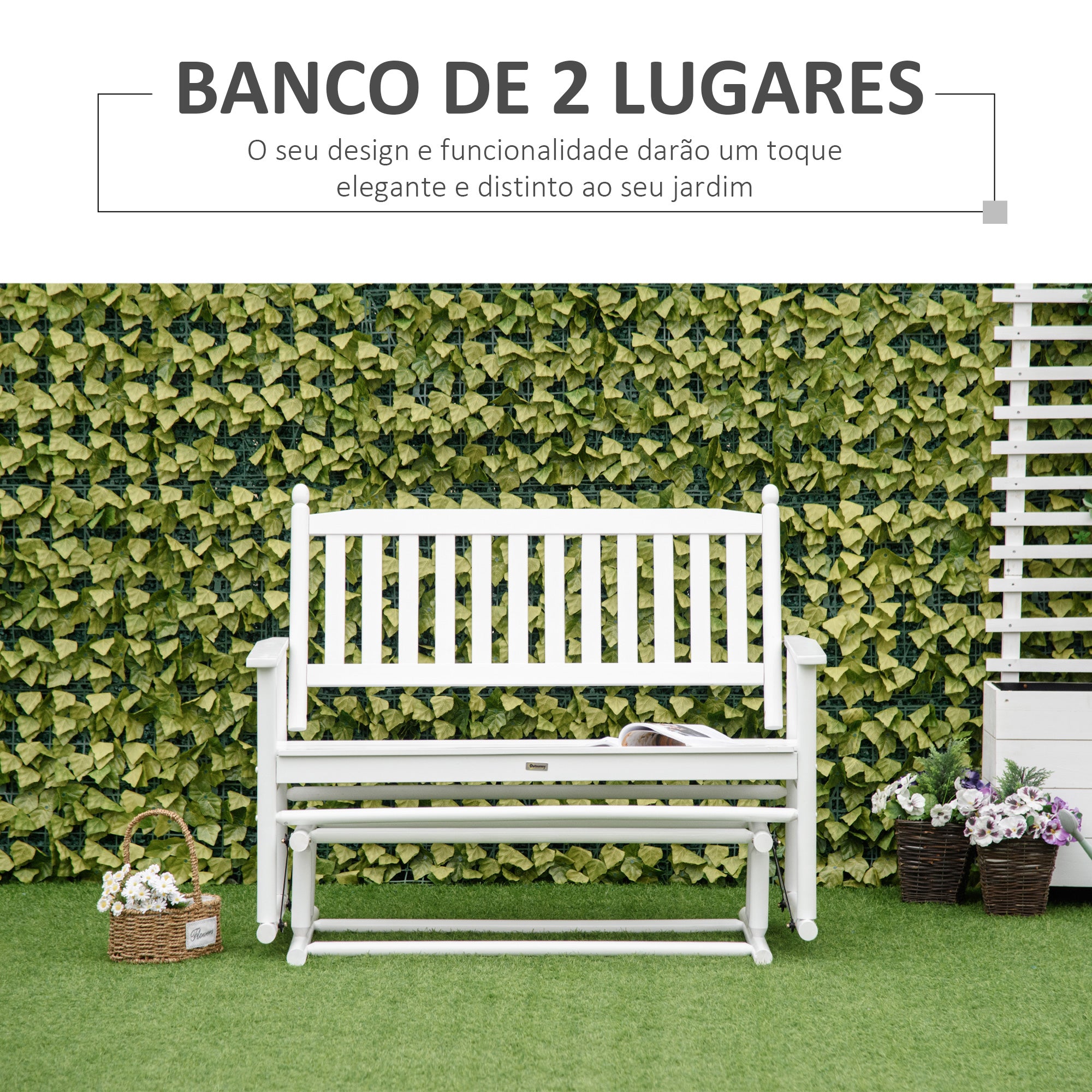 Banco Baloiço de Jardim 2 Lugares Branco 125x68,5x102cm