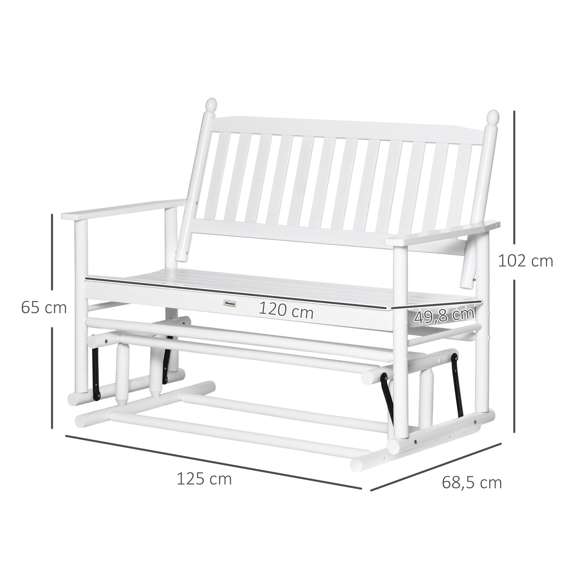 Banco Baloiço de Jardim 2 Lugares Branco 125x68,5x102cm